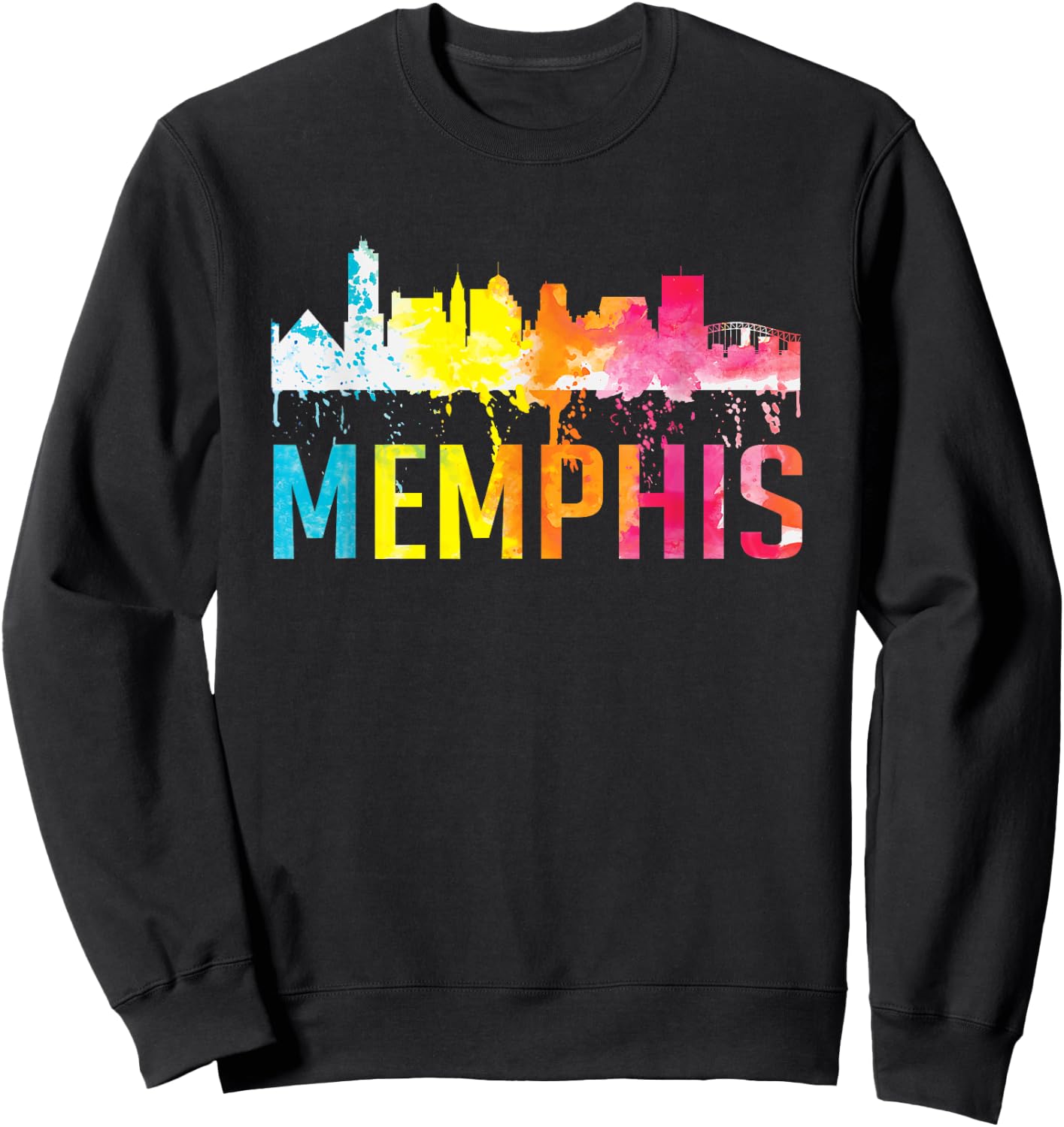 Memphis Tennessee Watercolor Art City Skyline Souvenir Gift Sweatshirt - Sweatshirt | Black