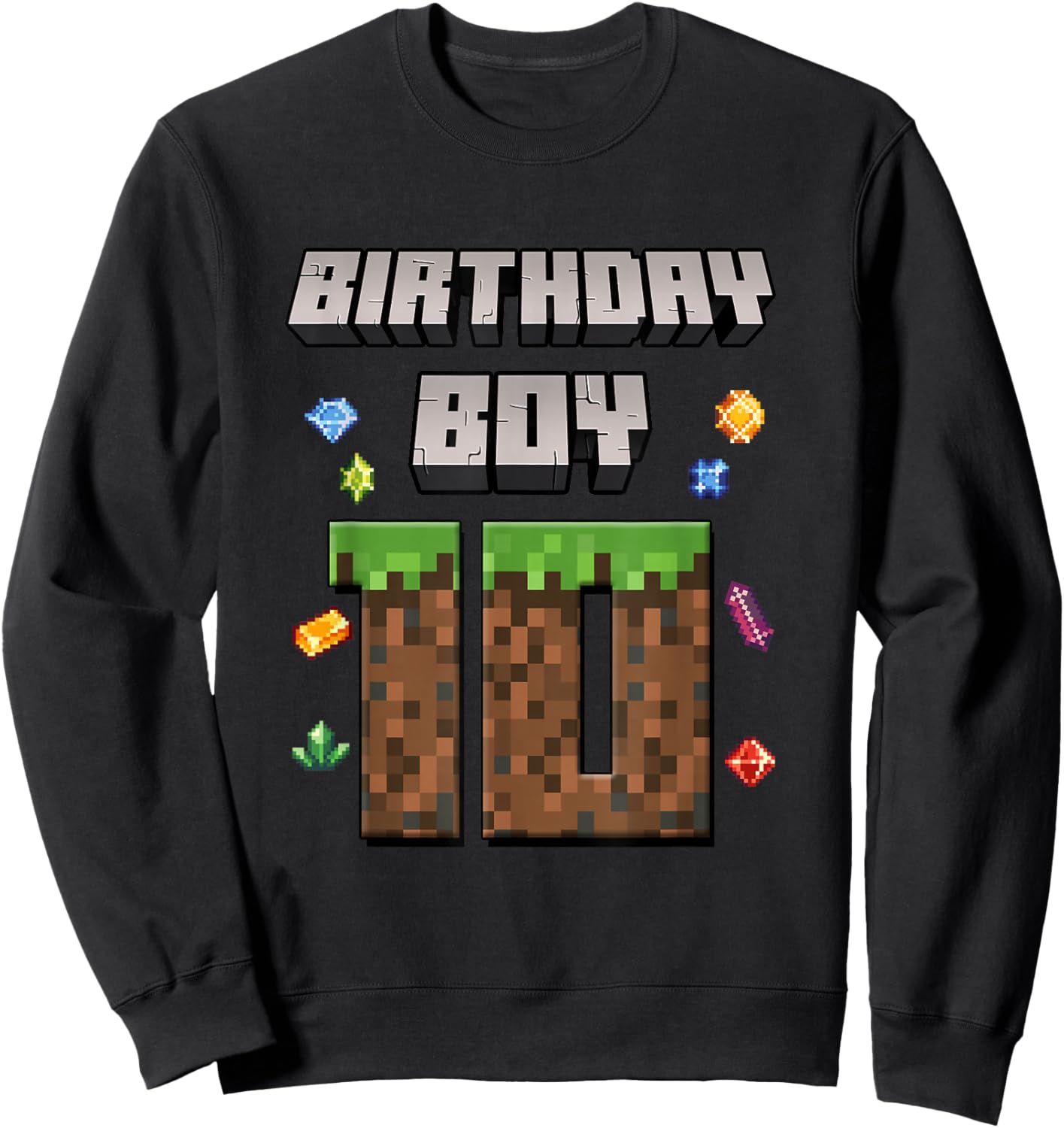 10th Birthday 10 Years Old Video Gamer Pixel Birthday Boys Sweatshirt - Sweatshirt | Black