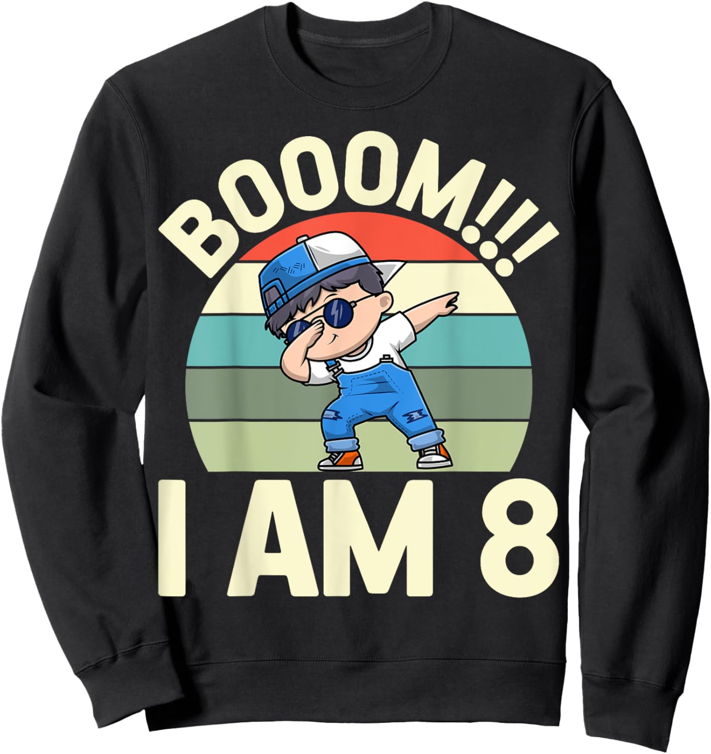 Boom I Am 8 Dabbing Boy Retro 8th Birthday Party Sweatshirt - Sweatshirt | Black