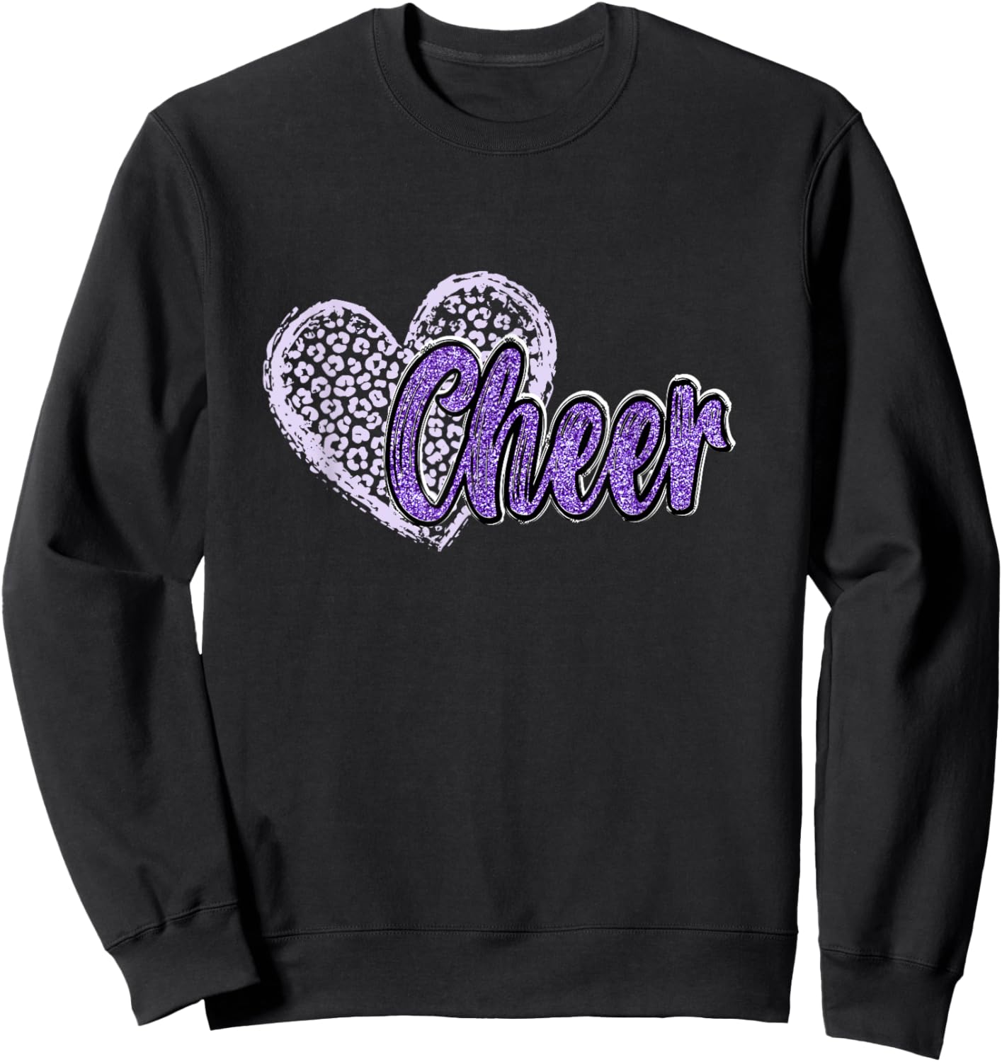 Cheer Shirt, Megaphone Purple Leopard Cheetah Print Sweatshirt - Sweatshirt | Black