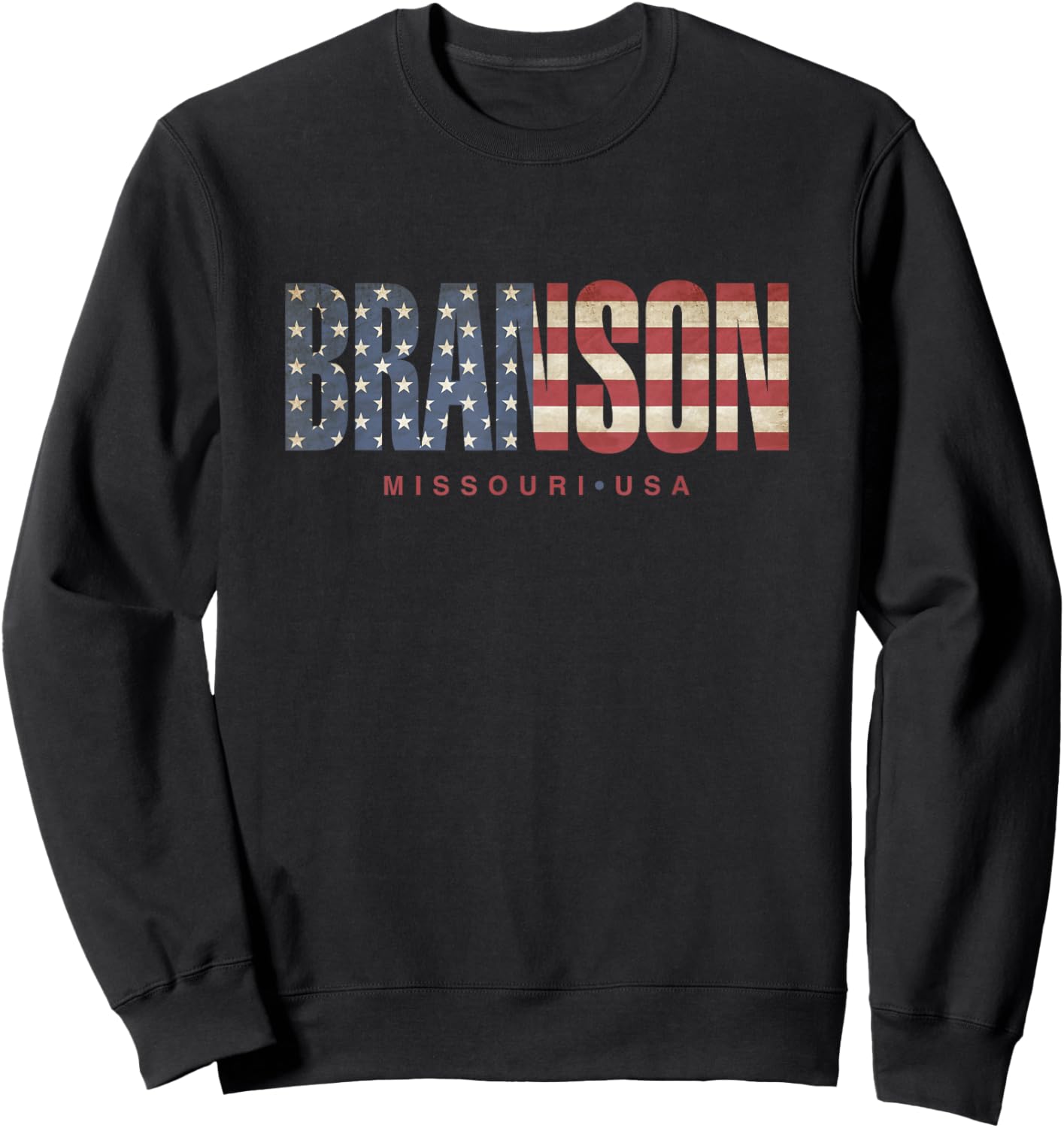 Branson Missouri Vintage American Flag Design Kids Men Sweatshirt - Sweatshirt | Black