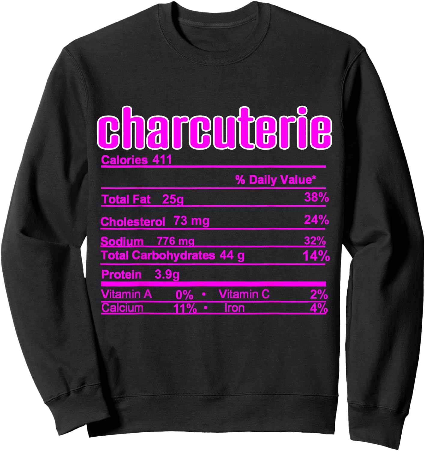Thanksgiving Christmas Charcuterie Nutrition Fact Sweatshirt - Sweatshirt | Black
