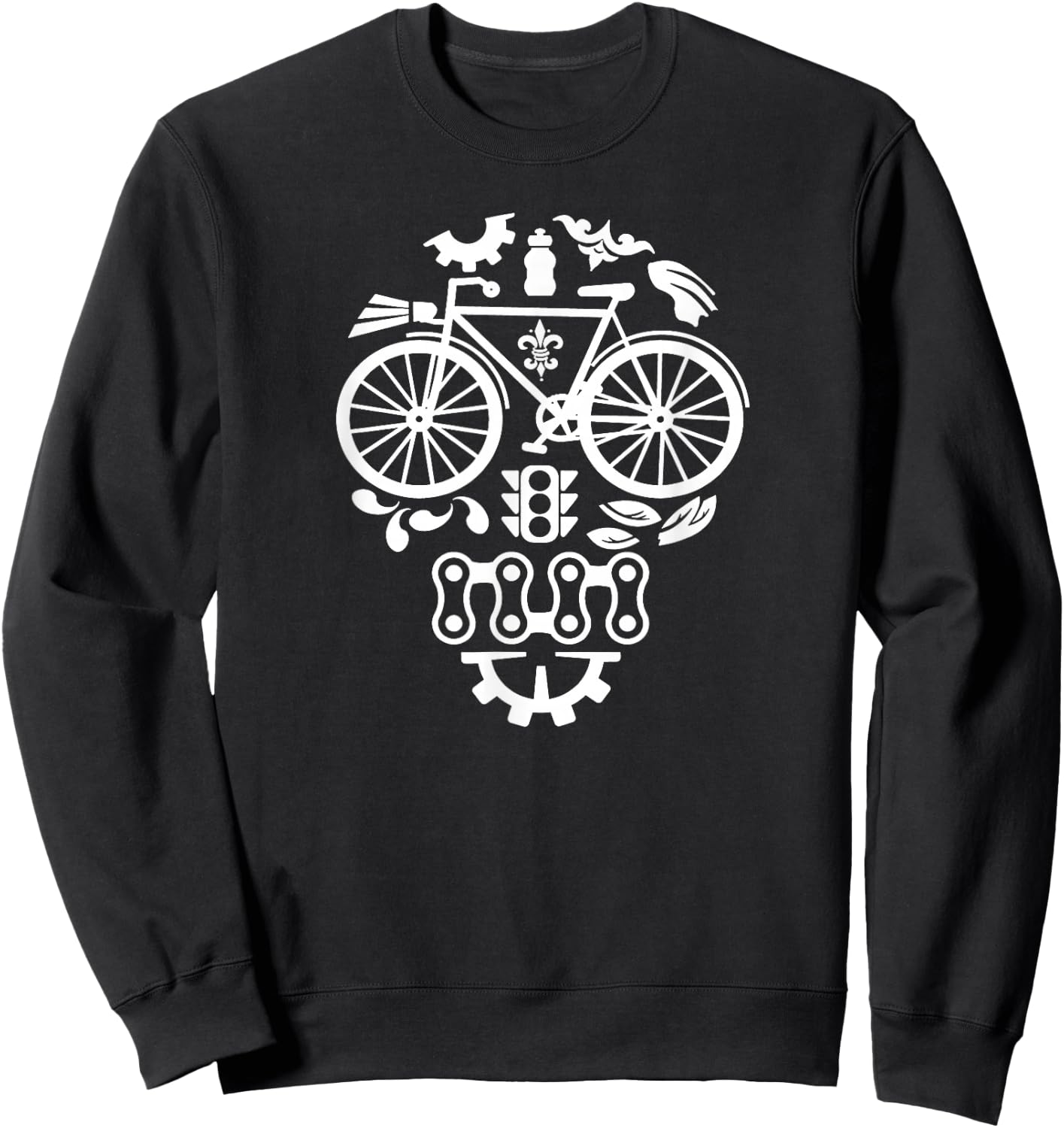 Funny Bicycle Cycling Sugar Skull Humor Graphic Sweatshirt - Sweatshirt | Black