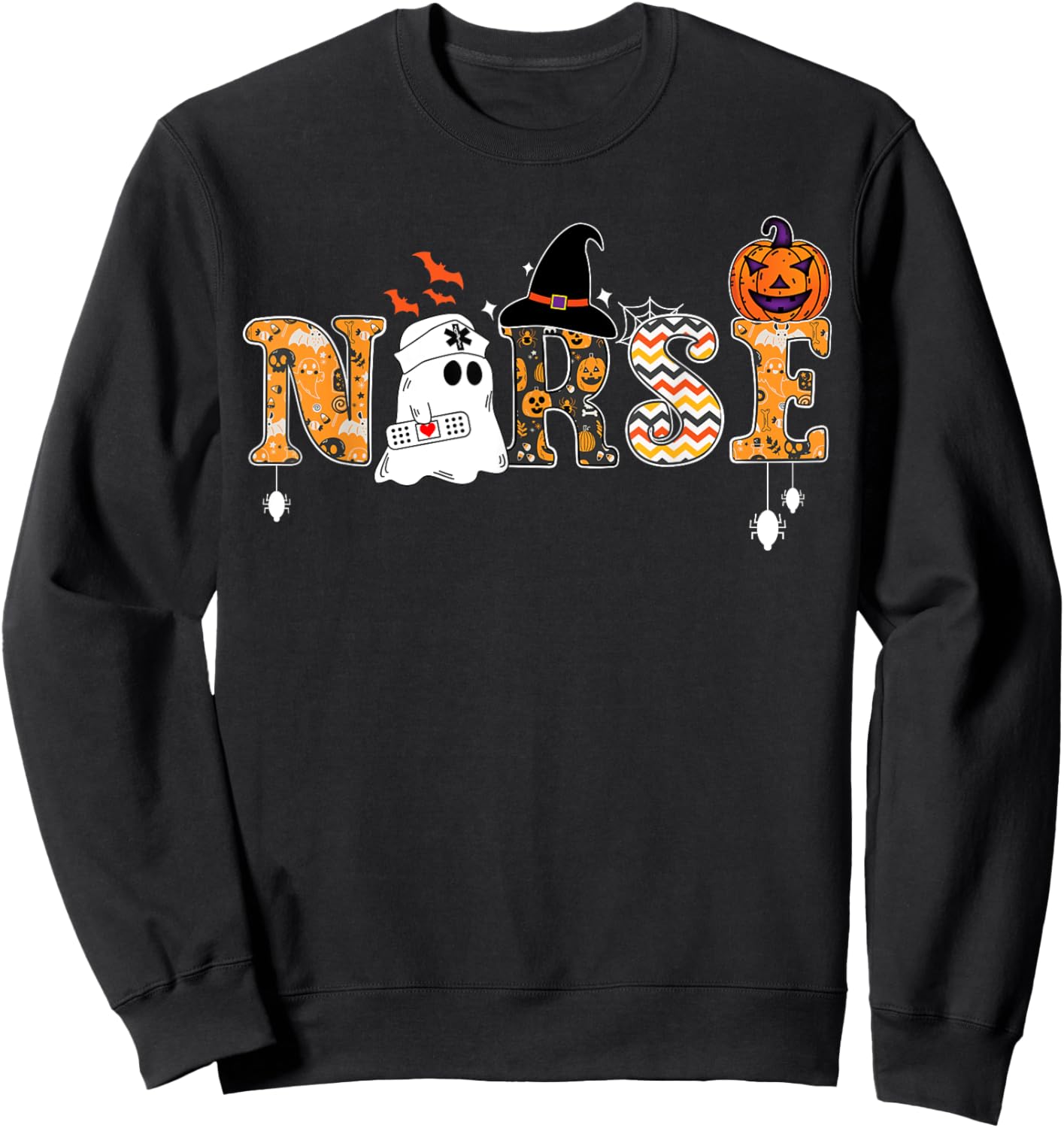 Halloween Nurse Nursing Cute Health Worker Halloween Pattern Sweatshirt - Sweatshirt | Black