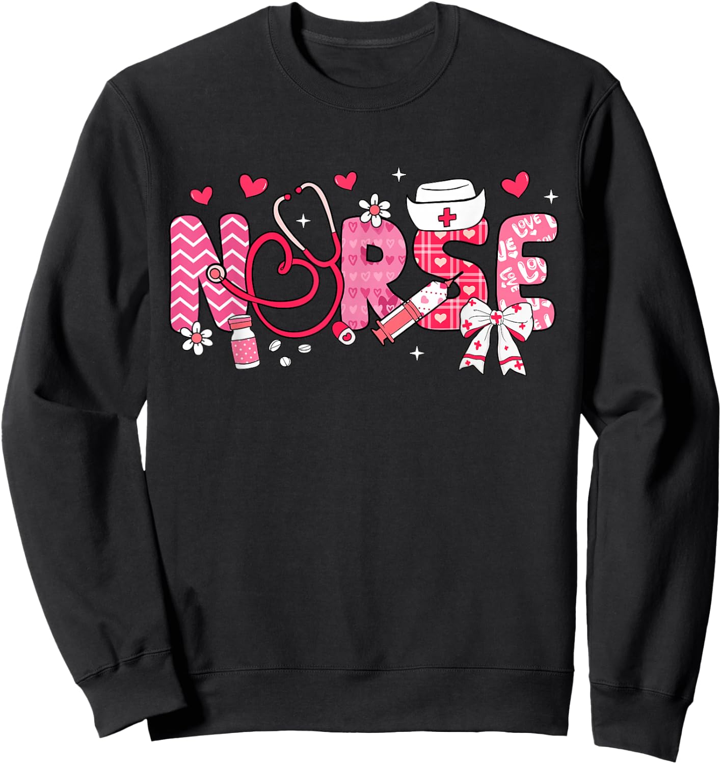 Nurse Valentines Day Valentine Scrub Top Women Scrubs NICU Sweatshirt - Sweatshirt | Black