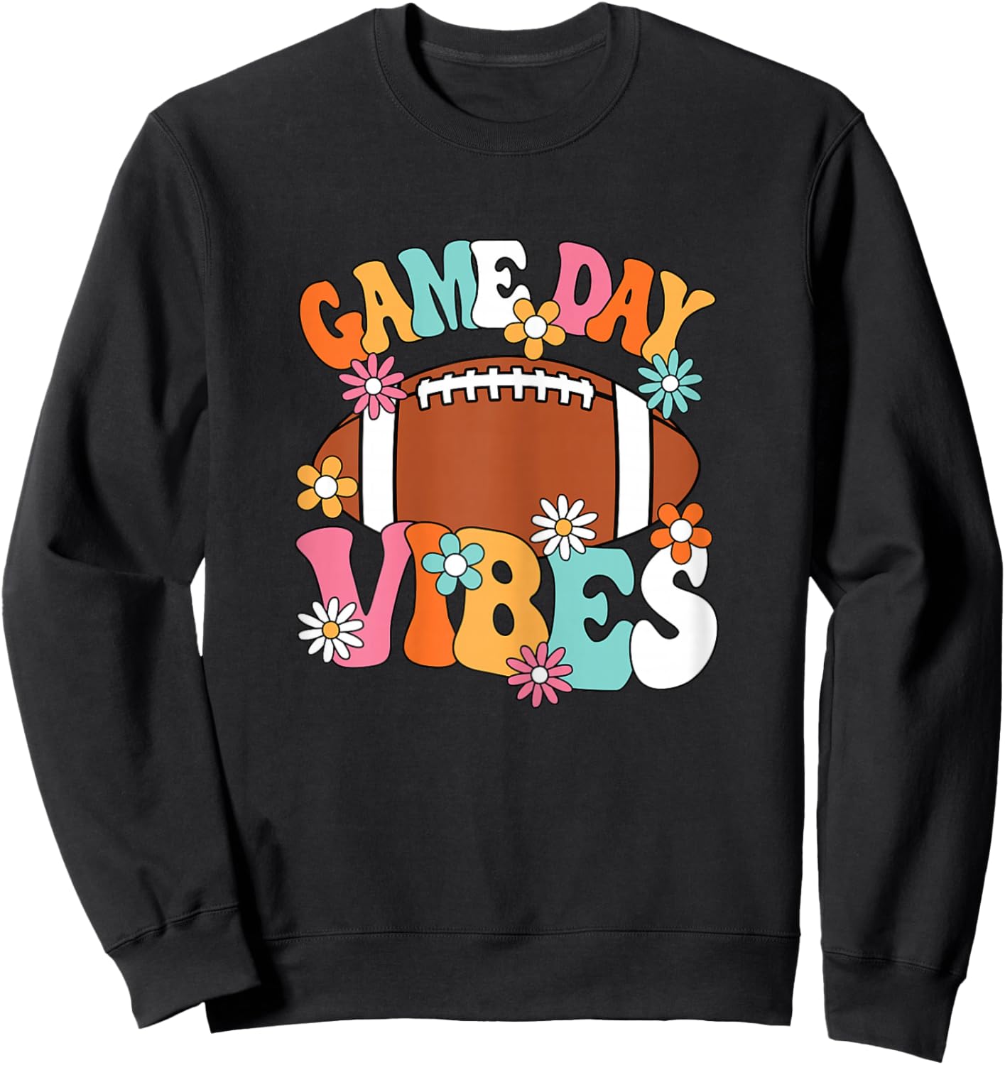 Game Day Vibes American Football Player Groovy Women Girls Sweatshirt - Sweatshirt | Black