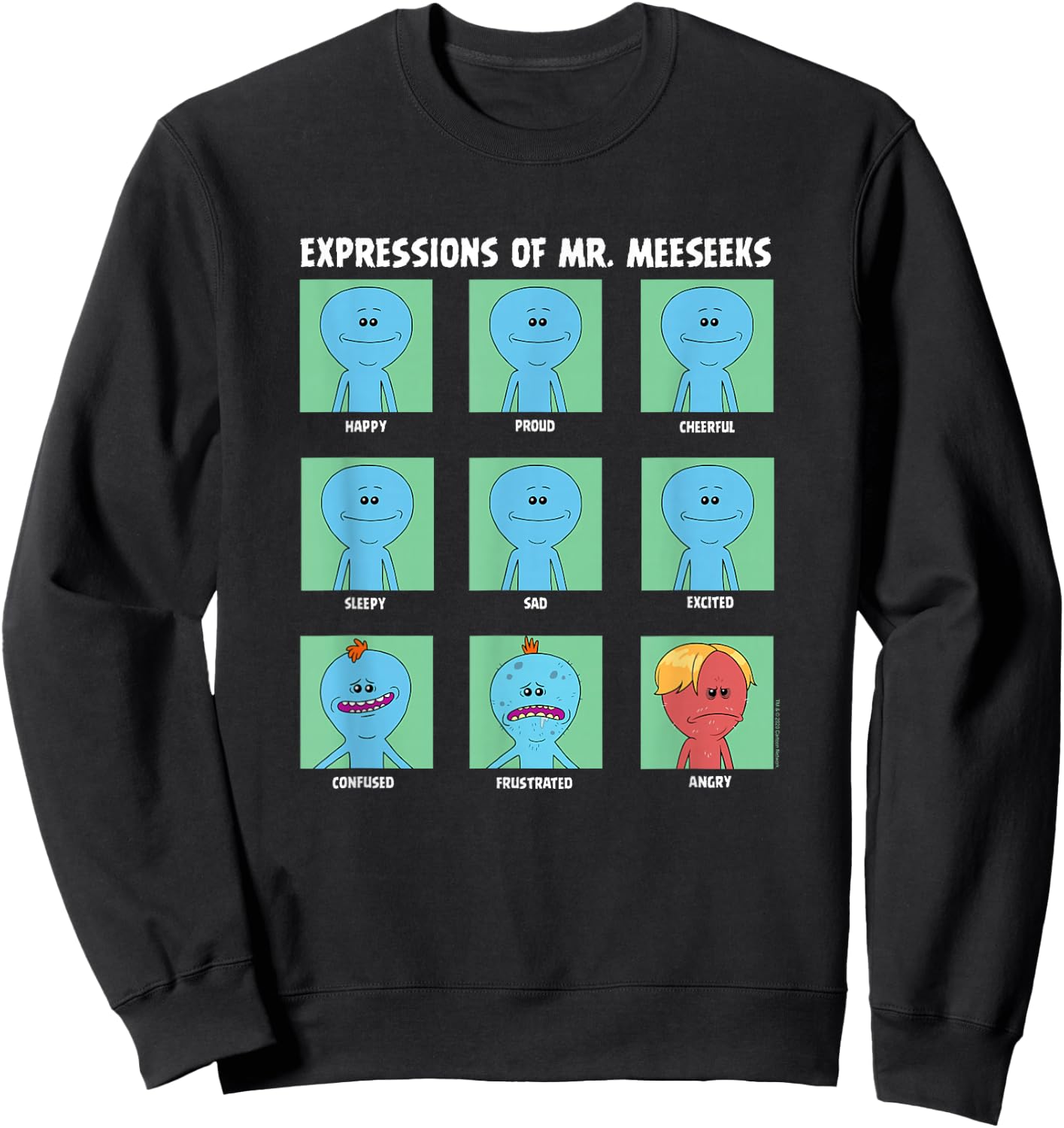 Rick and Morty Expressions of Mr. Meeseeks Small Sweatshirt - Sweatshirt | Black