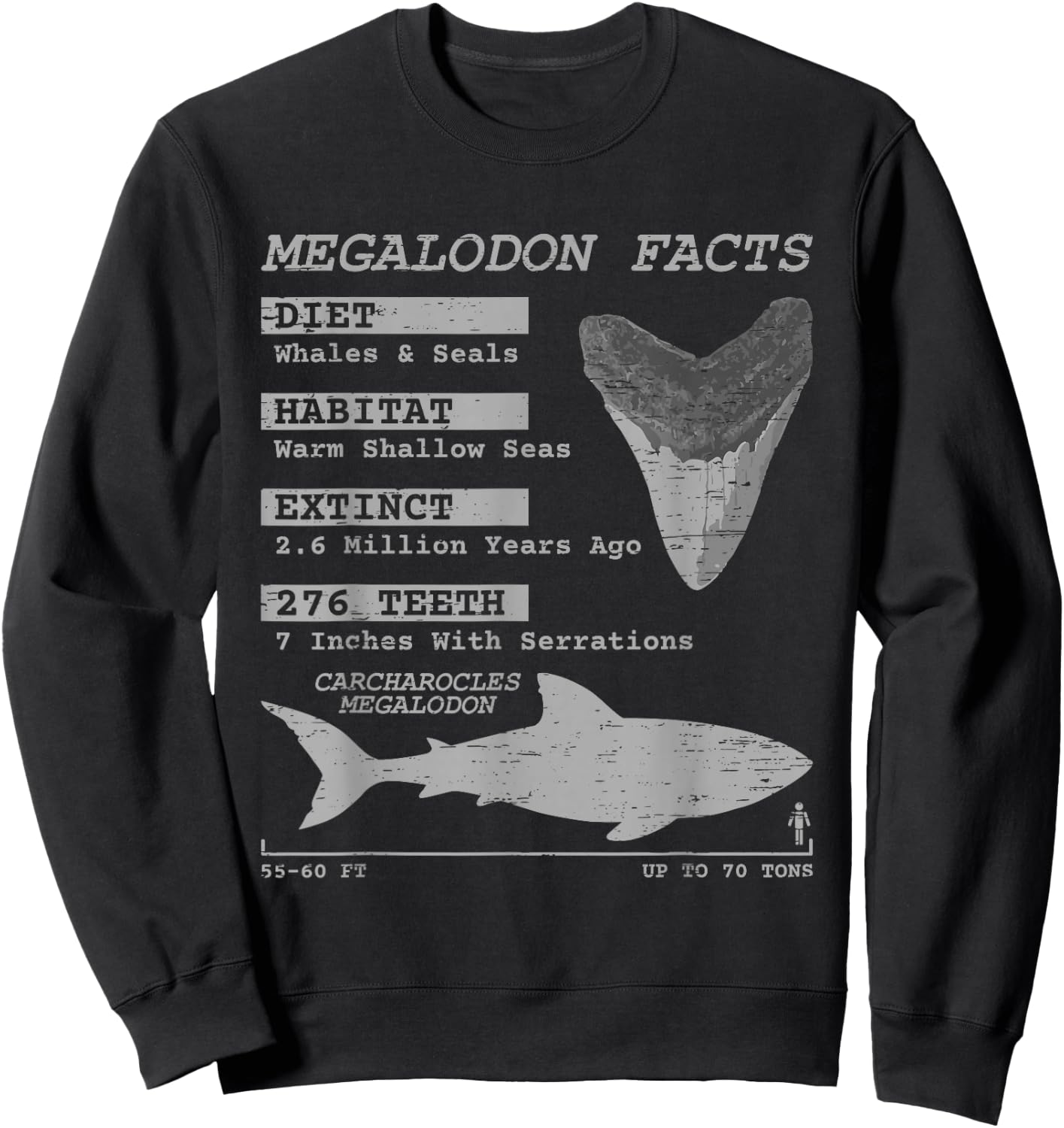 Megalodon Facts Teeth Meg Wildlife Sharks Deep Sea Creature Sweatshirt - Sweatshirt | Black