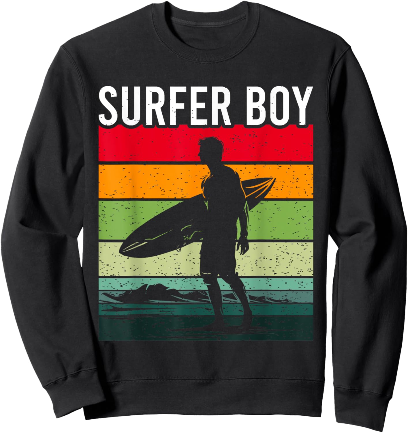 Surfer Boy Surf Illustration / Surf Boy Throwback Sweatshirt - Sweatshirt | Black