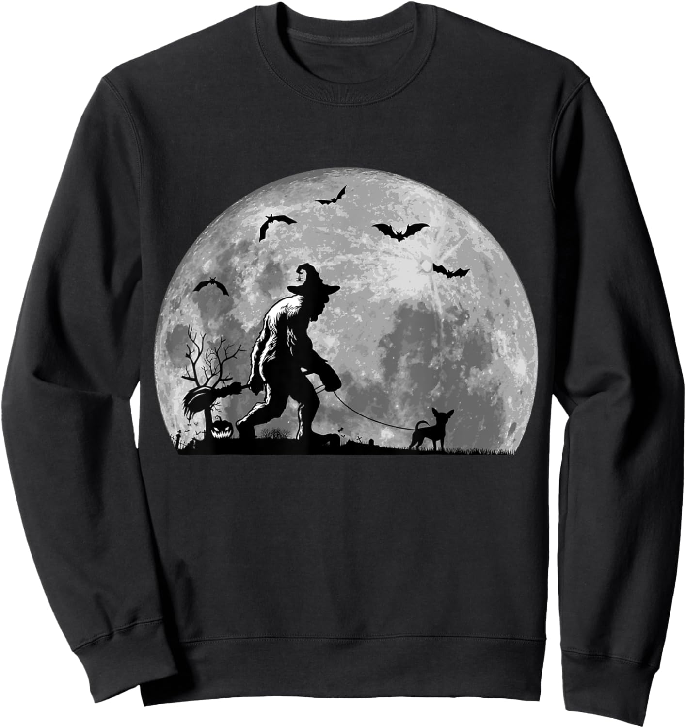 Bigfoot Walking Chihuahua Dog Sasquatch Halloween Sweatshirt - Sweatshirt | Black