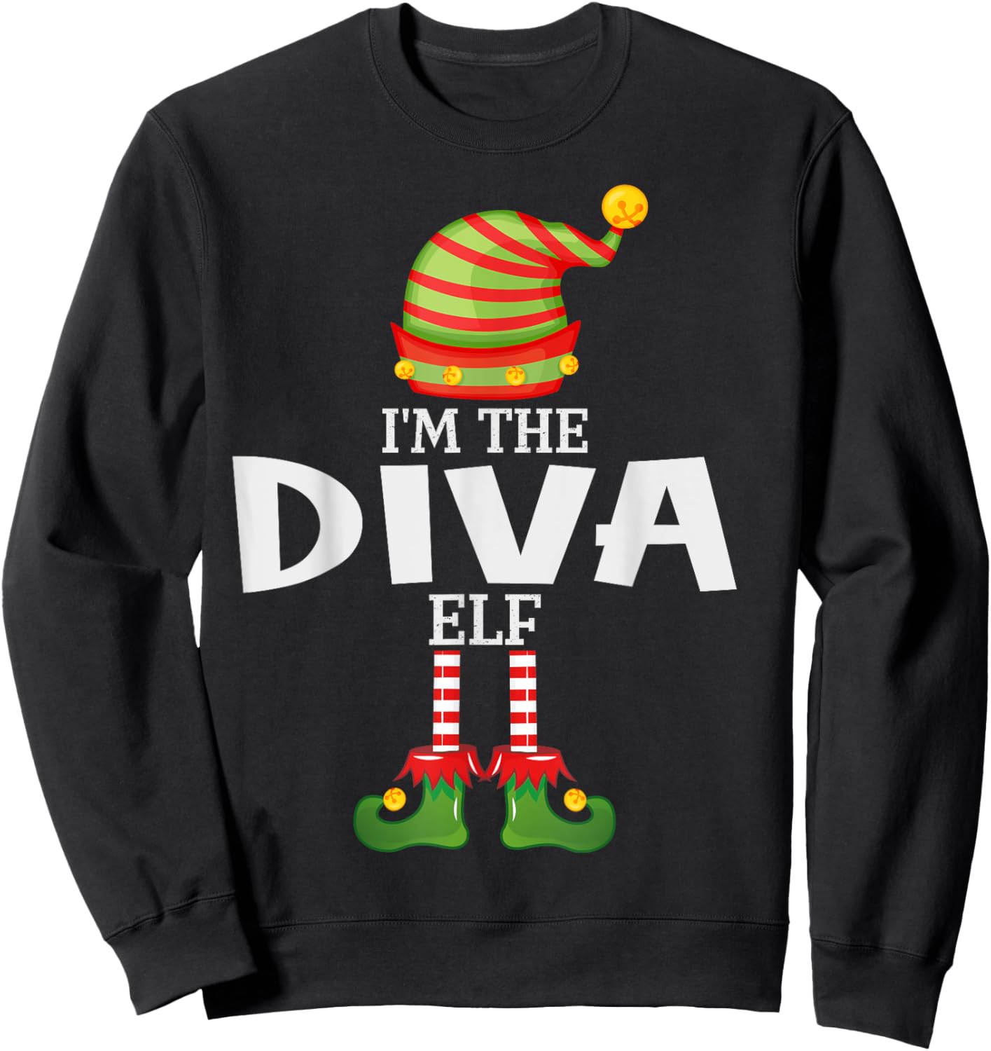 I'm The Diva Elf Christmas Matching Pajama Sweatshirt - Sweatshirt | Black