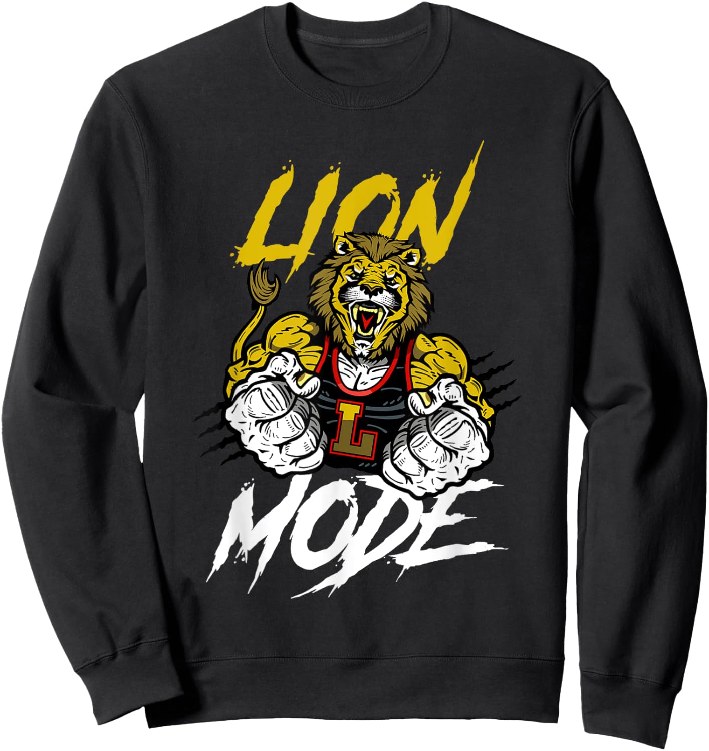 Lion Mode Big Biceps Strong Lion Weightlifting Gym Workout Sweatshirt - Sweatshirt | Black