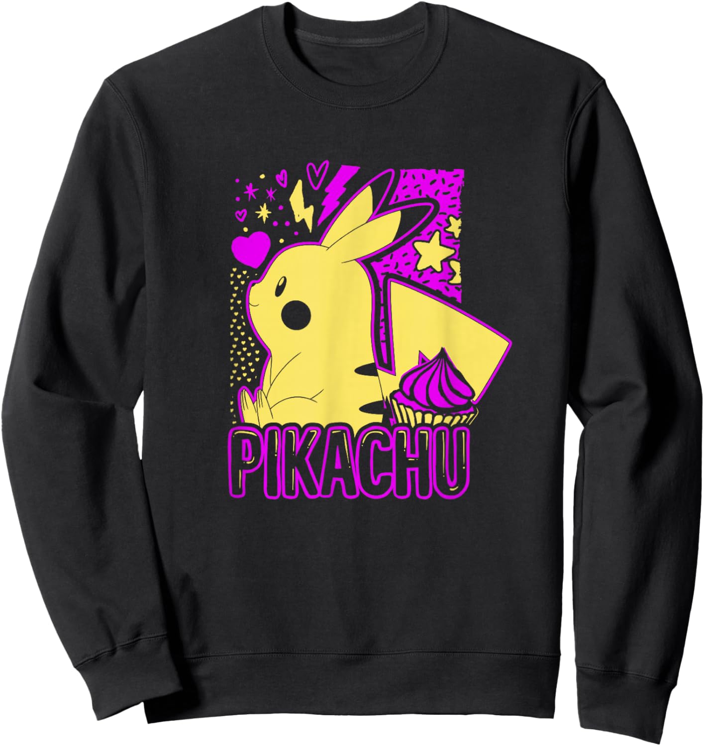 Pokémon Pikachu Cute Neon 025 Lightning Pocket Monster Sweatshirt - Sweatshirt | Black