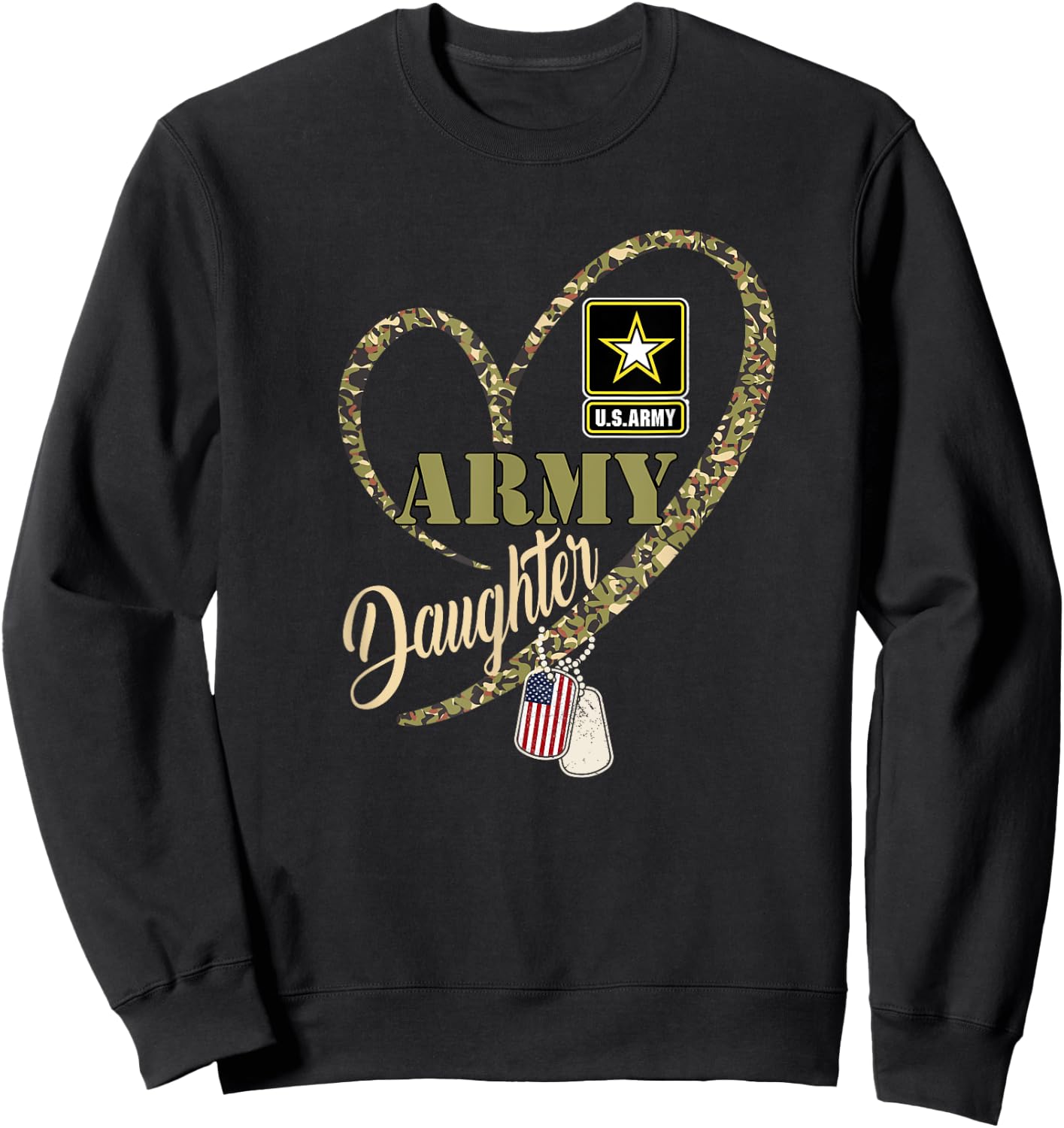 Proud Army Daughter Clothing Funny Military Heart Camouflage Sweatshirt - Sweatshirt | Black