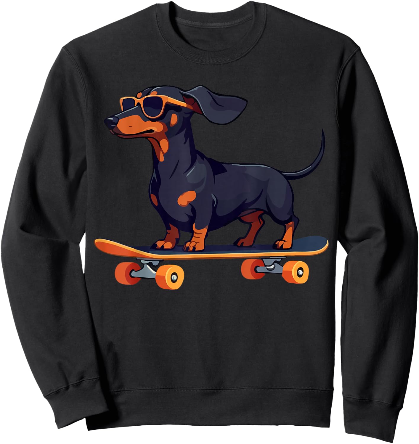 Dachshund Wiener Dog with Sunglasses on a Skateboard Funny Sweatshirt - Sweatshirt | Black