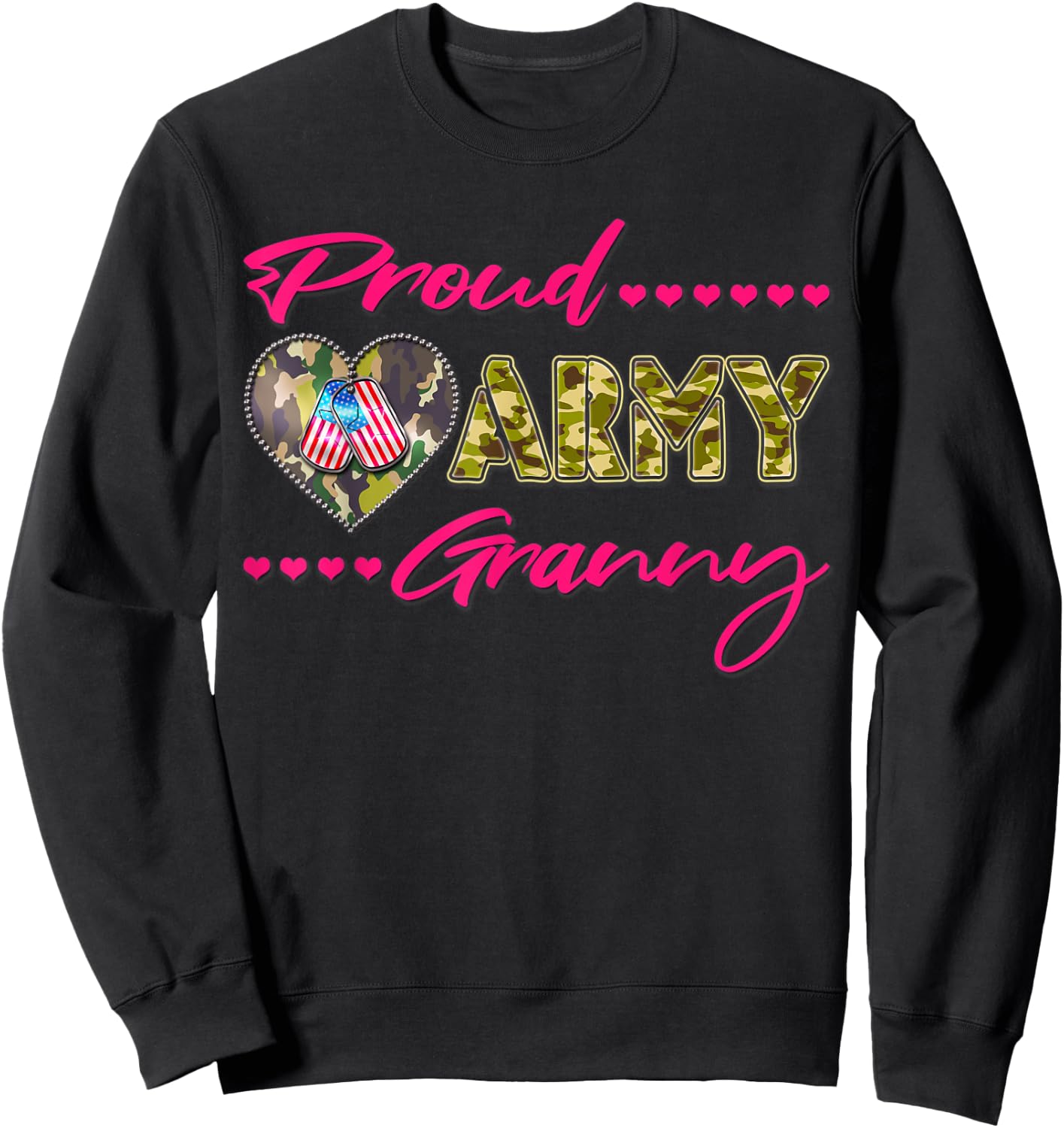 Proud Army Granny Camo US Flag Dog Tag Military Grandma Gift Men Women Sweatshirt - Sweatshirt | Black
