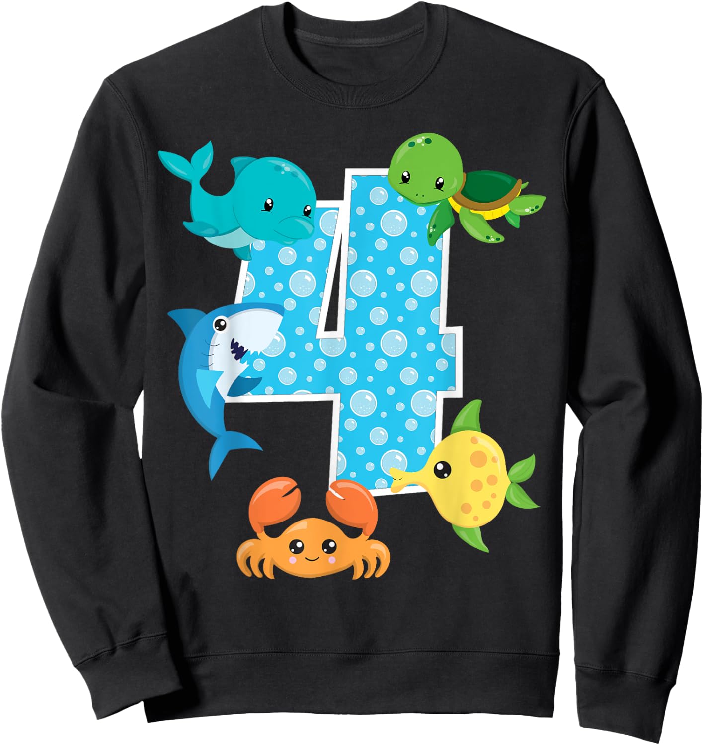 4th Birthday Party 4 Year Old Sea Fish Aquarium Birthday Boy Sweatshirt - Sweatshirt | Black
