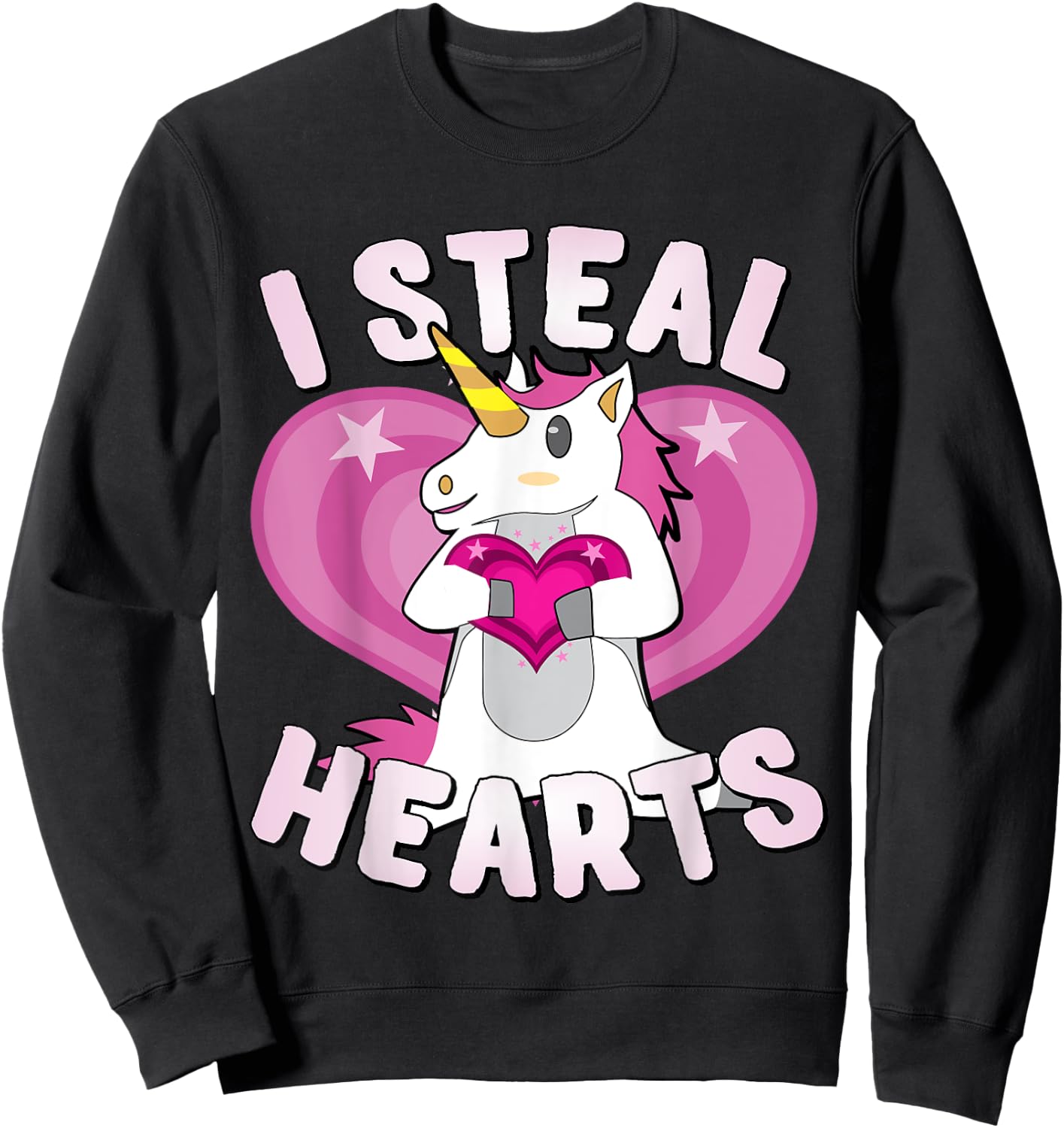 I Steal Hearts Unicorn Valentine's Day Sweatshirt - Sweatshirt | Black