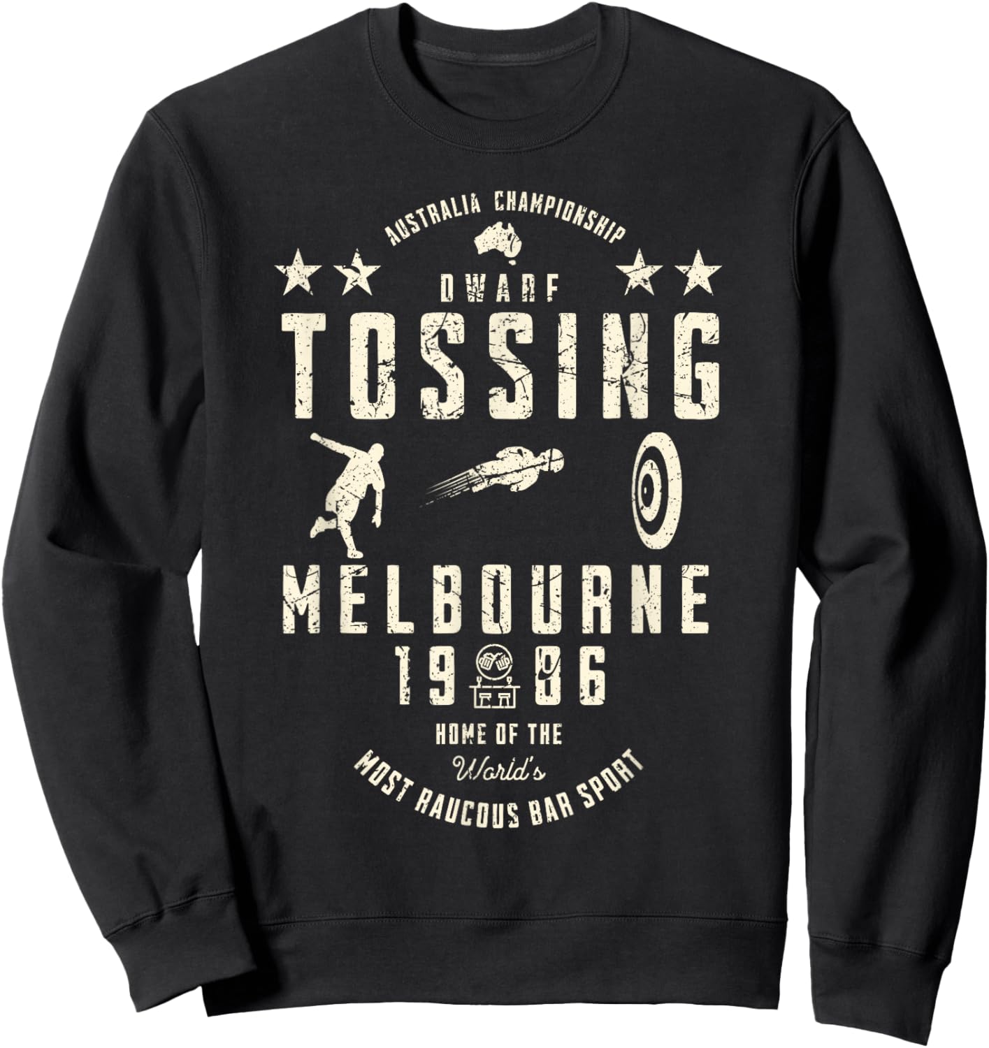 Australia Championship Dwarf Tossing Melbourne 1986 Funny Sweatshirt - Sweatshirt | Black