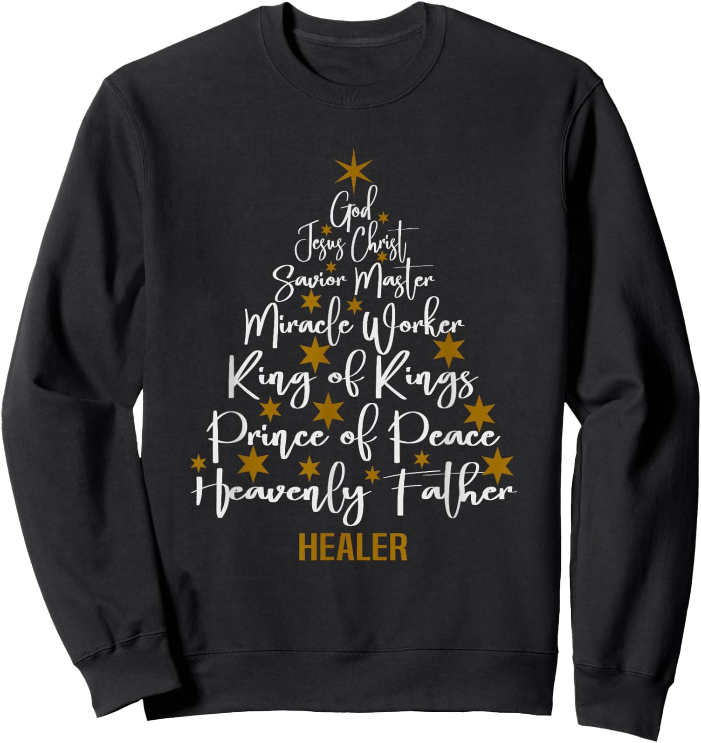 Christmas Bible Names of Jesus Tree Shaped Motivational Sweatshirt - Sweatshirt | Black