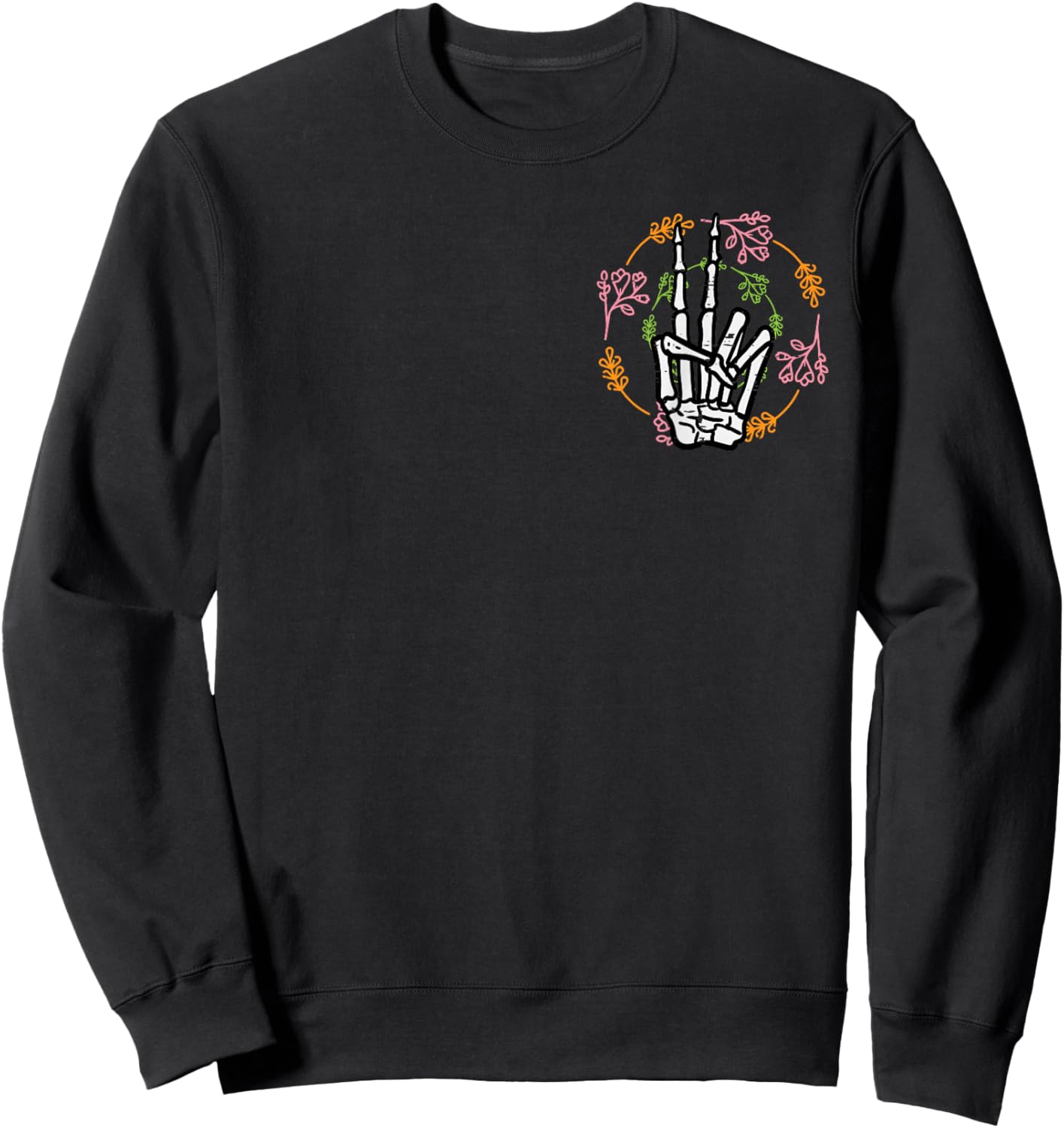 Skeleton Hand Peace Pocket Halloween Costume Men Women Kids Sweatshirt - Sweatshirt | Black