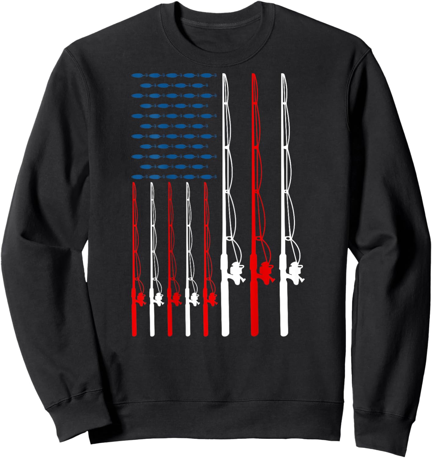 American Flag Fishing Rod Fishing Lover Funny Fisherman Sweatshirt - Sweatshirt | Black