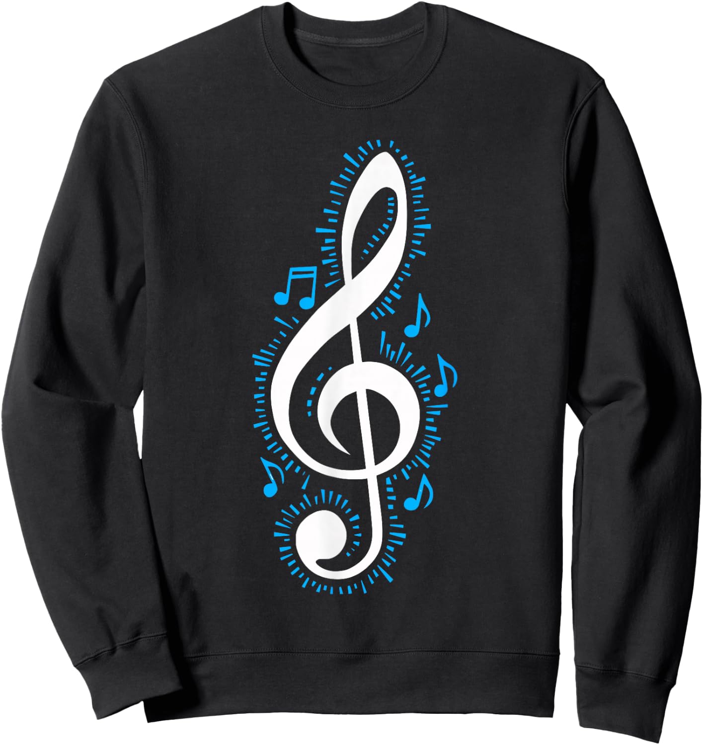 Treble Clef and Blue Music Notes Design for Music Love Sweatshirt - Sweatshirt | Black