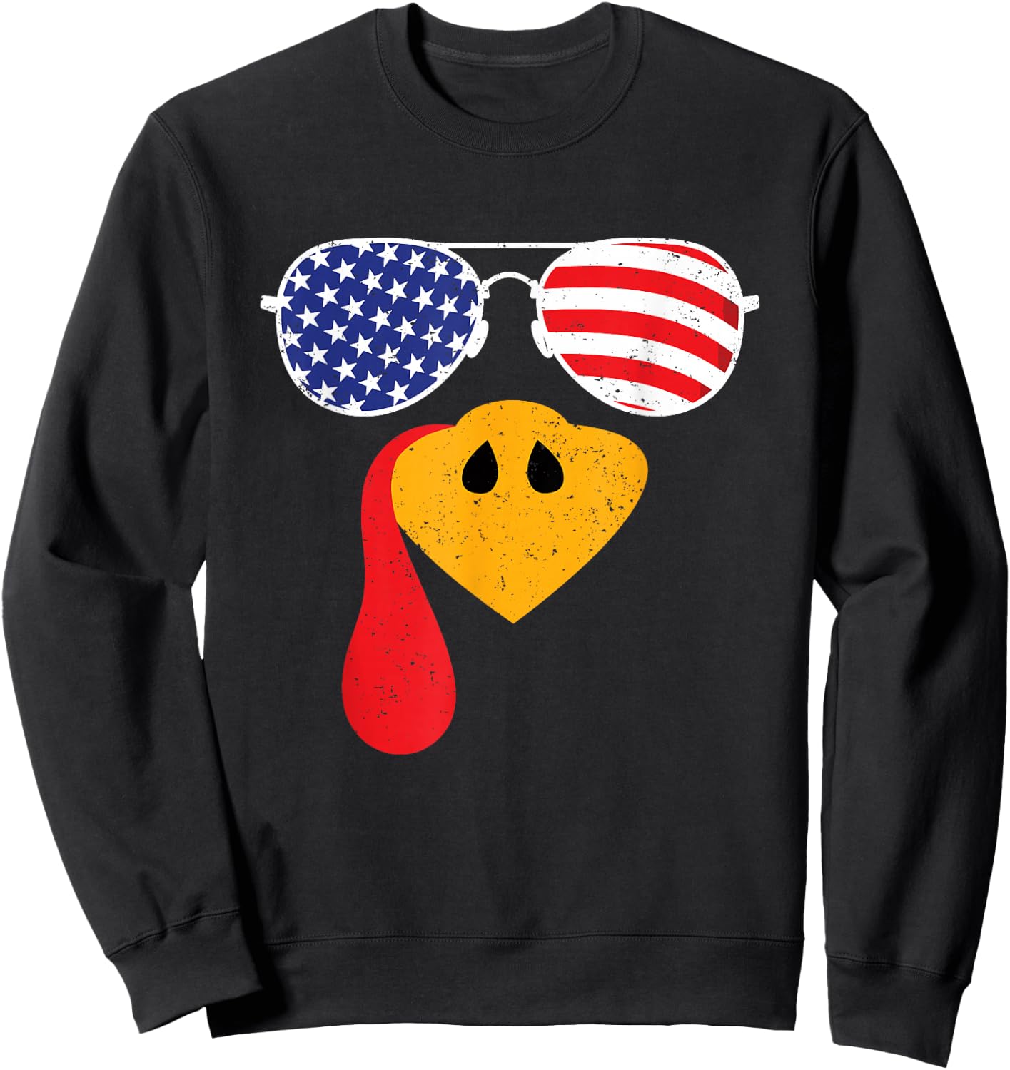 Turkey Face Flag Sunglasses Thanksgiving Family Outfits Sweatshirt - Sweatshirt | Black