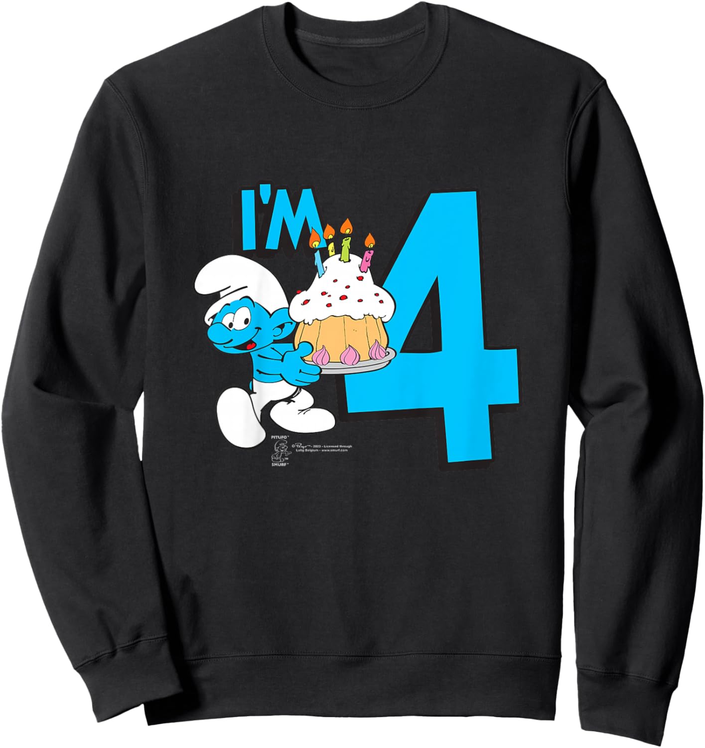 Kids The Smurfs Birthday I'm 4 Sweatshirt - Sweatshirt | Black
