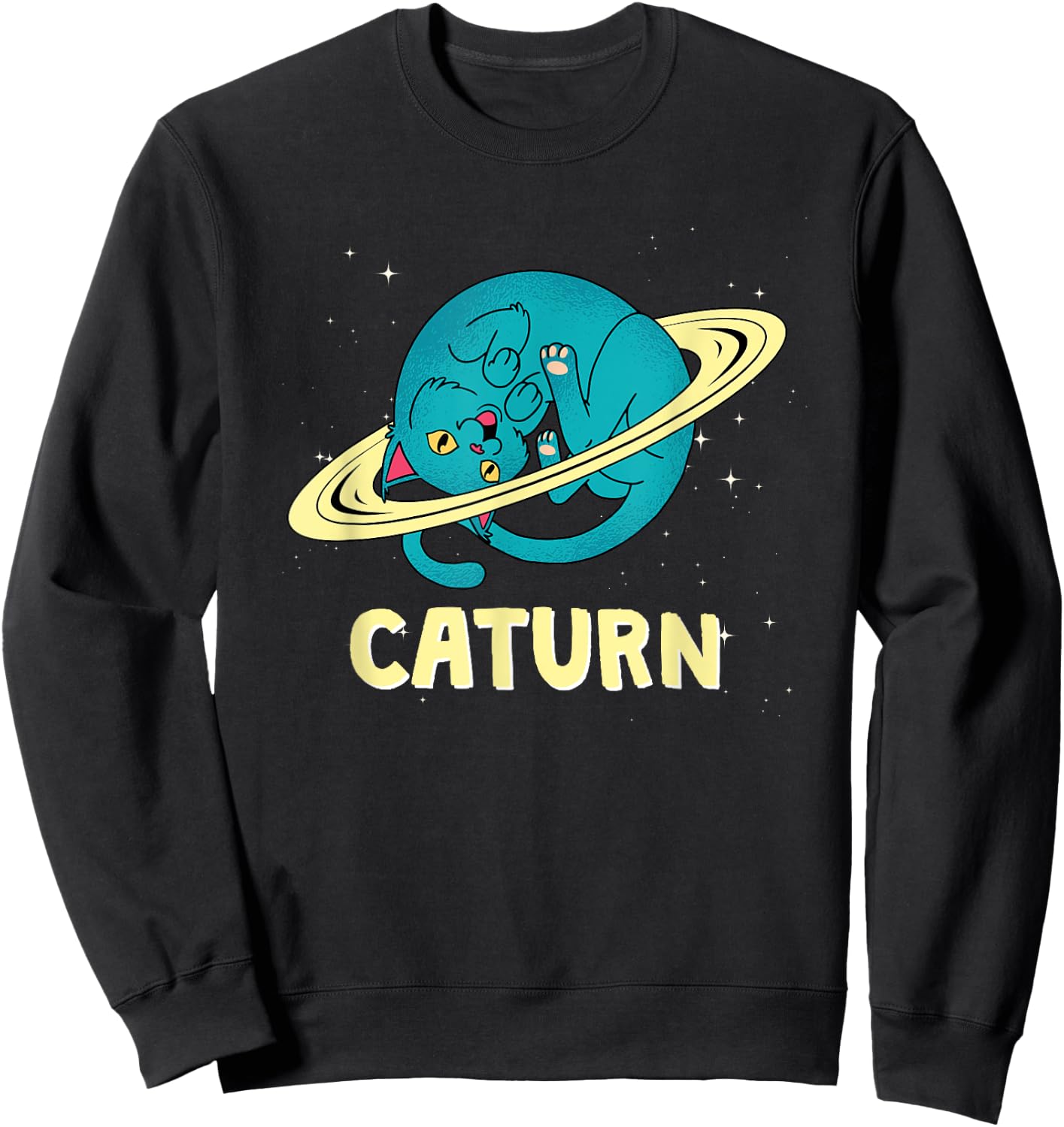 Space Cat - Caturn Men Women Girls Kids Sweatshirt - Sweatshirt | Black