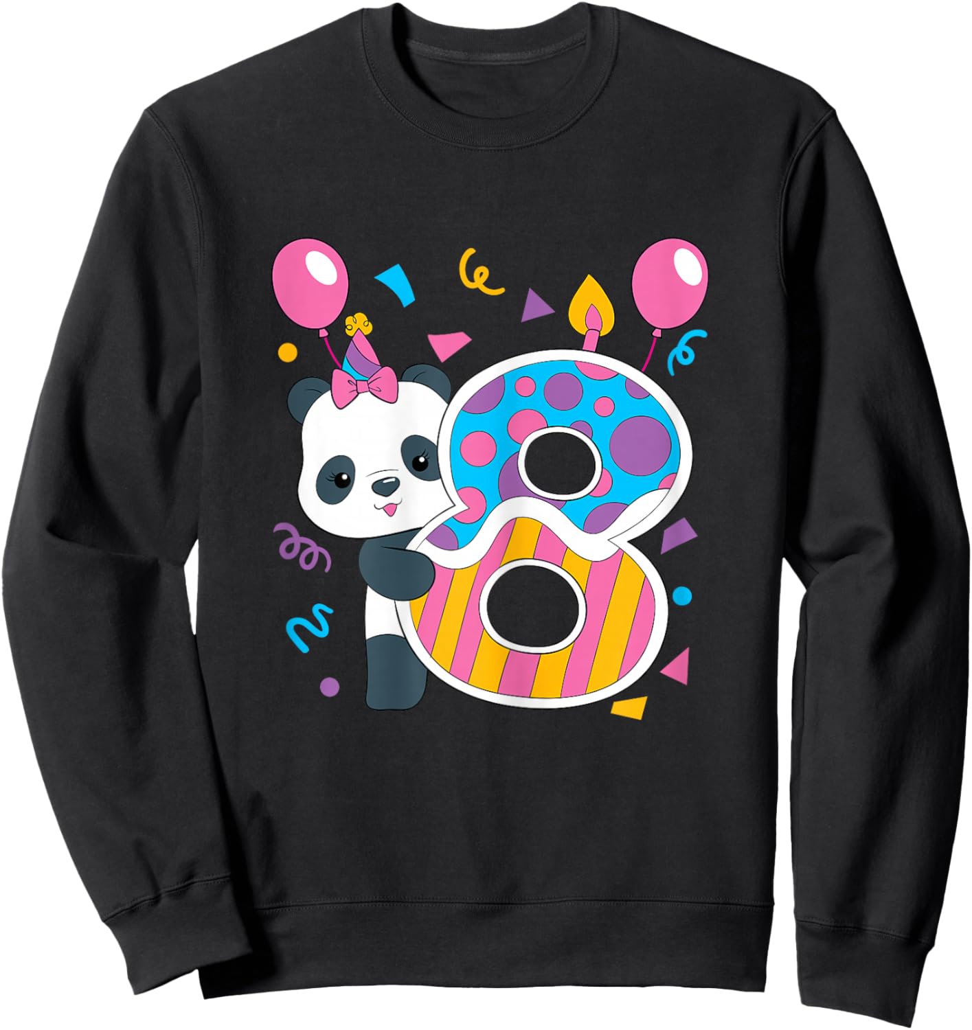 Panda 8 Year Old Children's Birthday Party Sweatshirt - Sweatshirt | Black