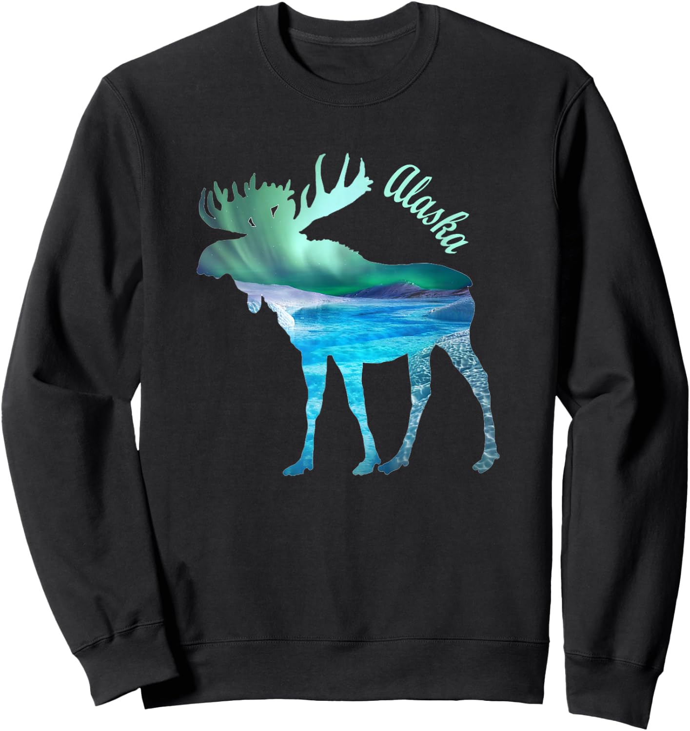 Alaska Moose Gift Souvenir Keepsake Alaskan Northern Lights Sweatshirt - Sweatshirt | Black
