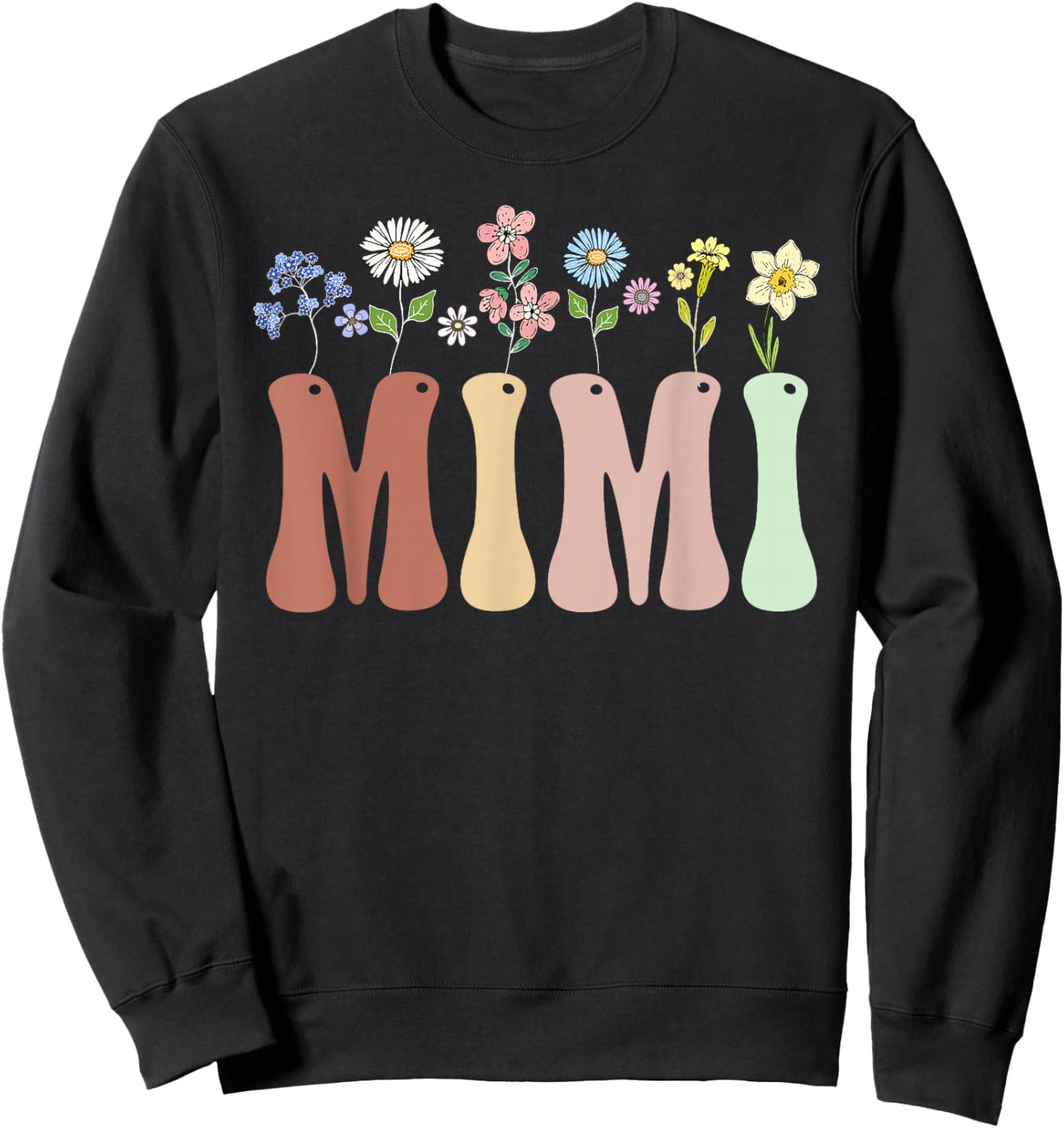 Mimi Gifts Women Wildflower Floral Design Mimi Sweatshirt - Sweatshirt | Black