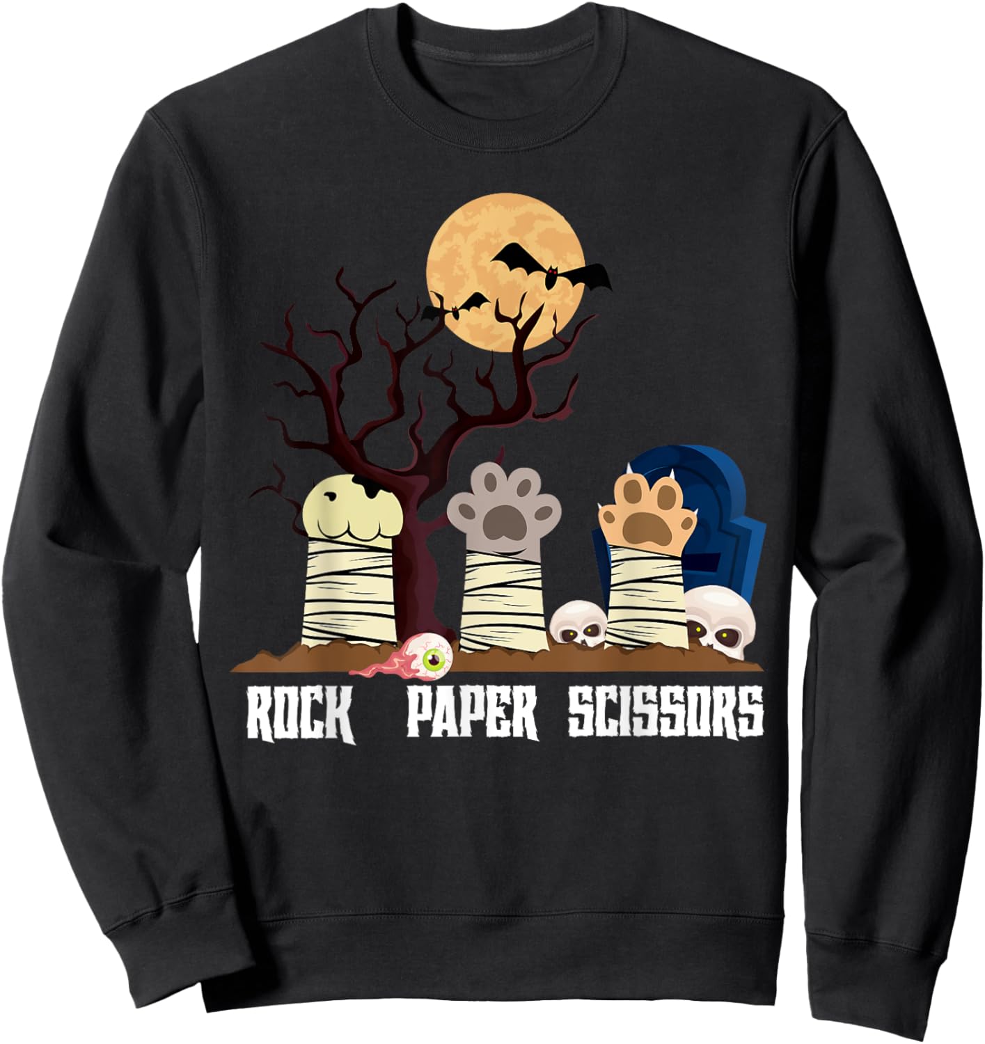 Rock Paper Scissors Animal Meme Halloween Zombie Cat Men Women Kids Sweatshirt - Sweatshirt | Black