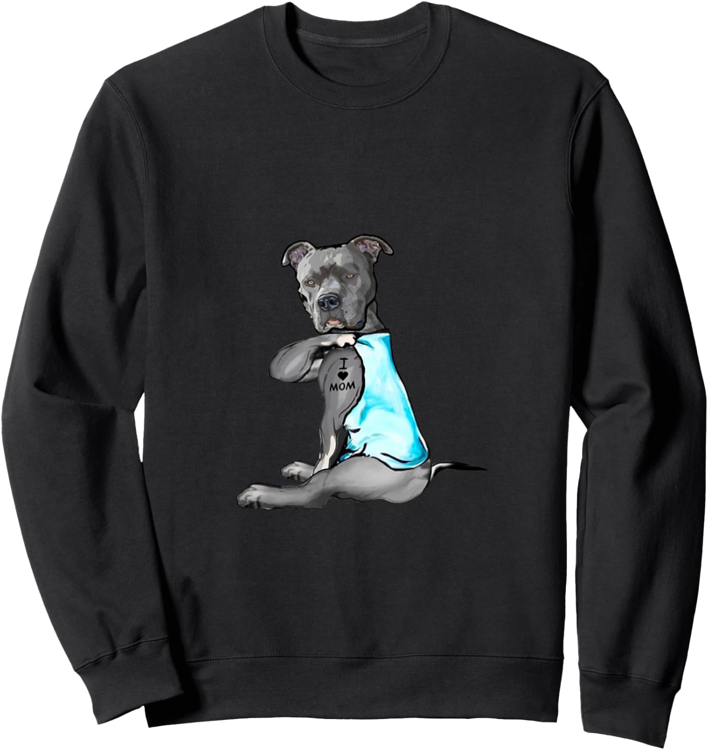 Funny Women Gifts Dog Pitbull I Love Mom Tattoo Gift Sweatshirt - Sweatshirt | Black