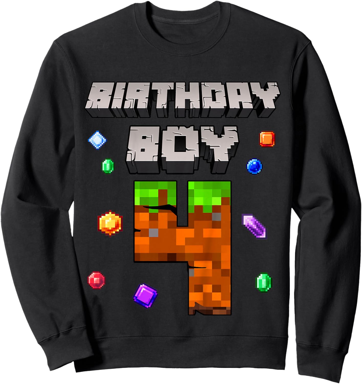 Kids 4th Birthday Boy 4 Video Gamer Pixel Number Four Bday Party Sweatshirt - Sweatshirt | Black