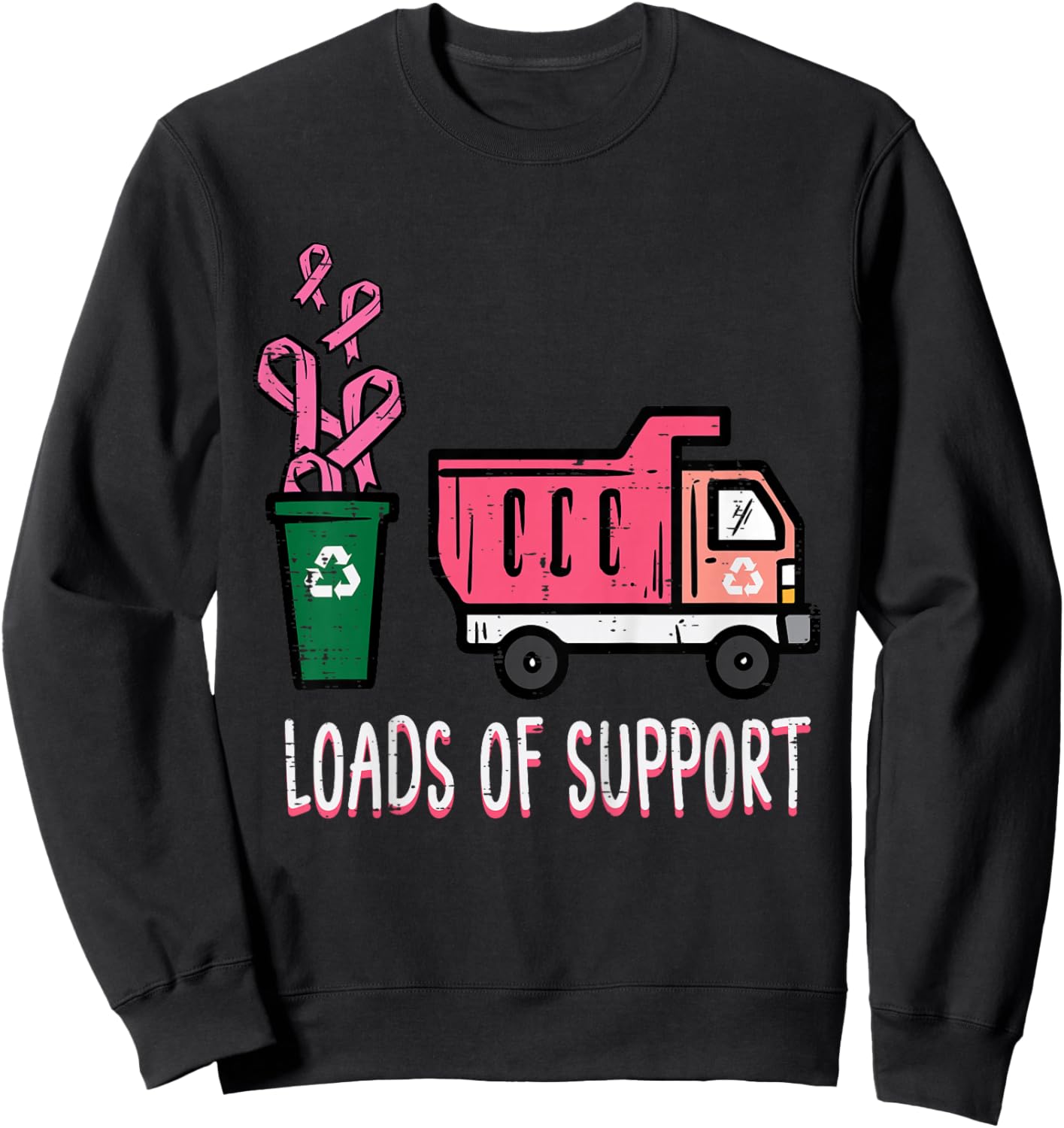 Kids Support Dumptruck Cute Breast Cancer Awareness Toddler Boys Sweatshirt - Sweatshirt | Black