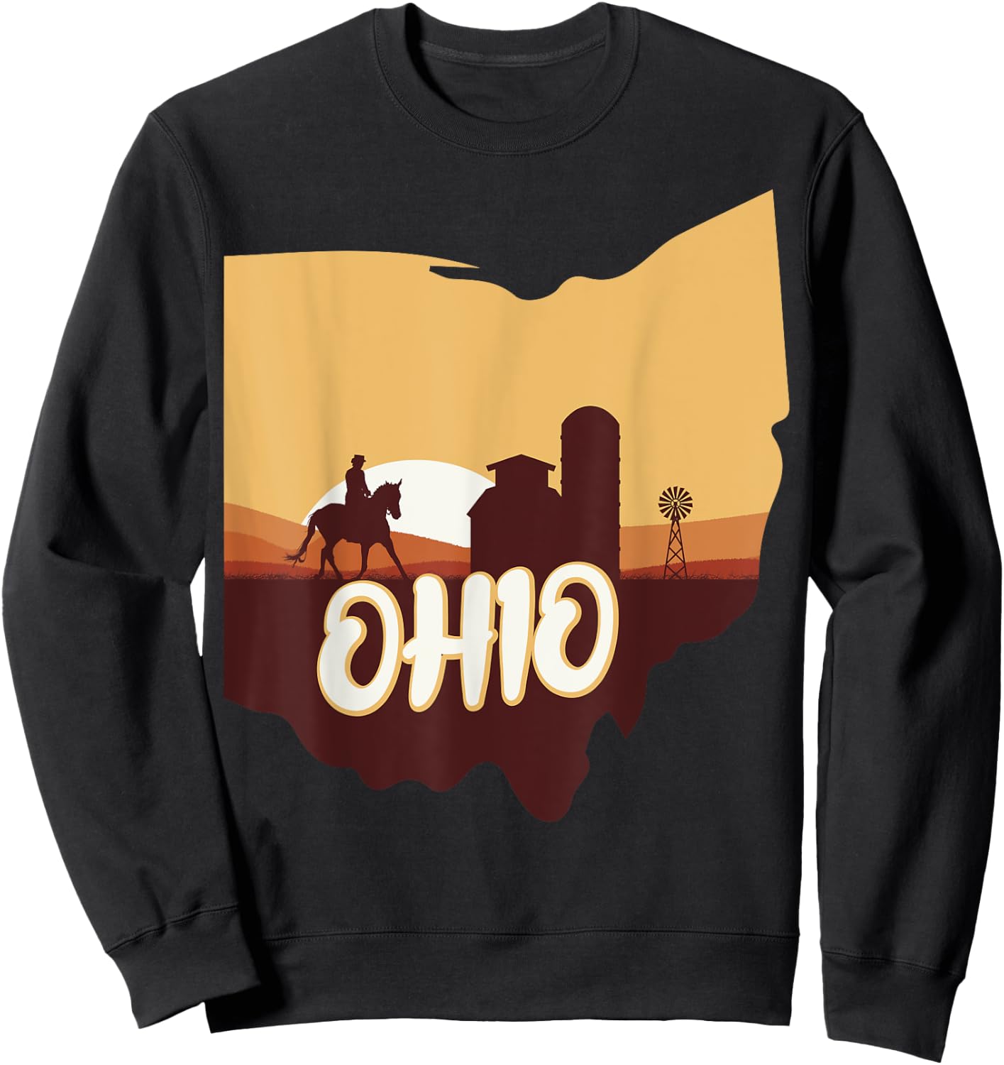 Ohio Map Horse Riding Cowboy Barn Windmill Ohio Souvenirs Sweatshirt - Sweatshirt | Black