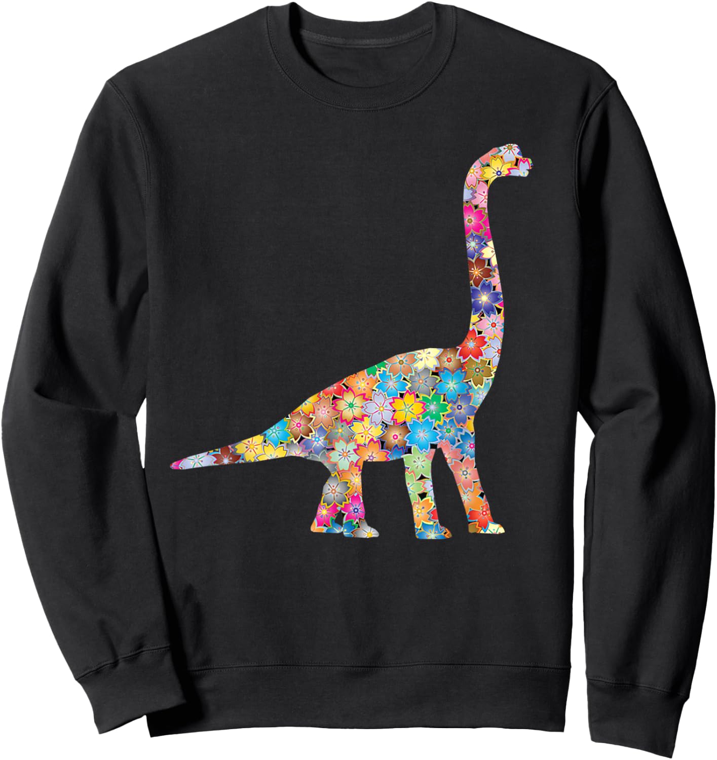 SunFrot T Rex Dinosaur, Flowers - -Adults/Kids, Black, Small, Short Sleeve, Cotton 100% Sweatshirt - Sweatshirt | Black