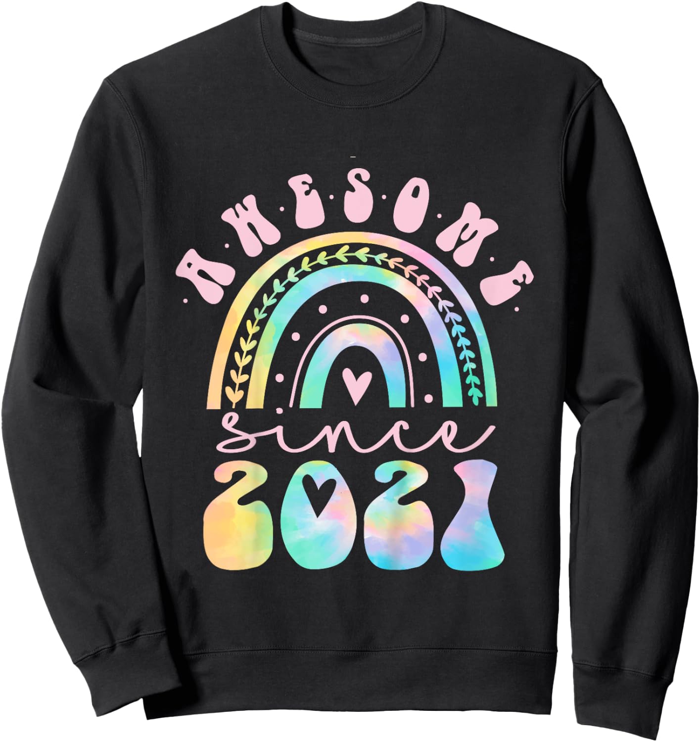 Awesome Since 2021 4 Year Old Rainbow Tie Dye 4th Birthday Sweatshirt - Sweatshirt | Black