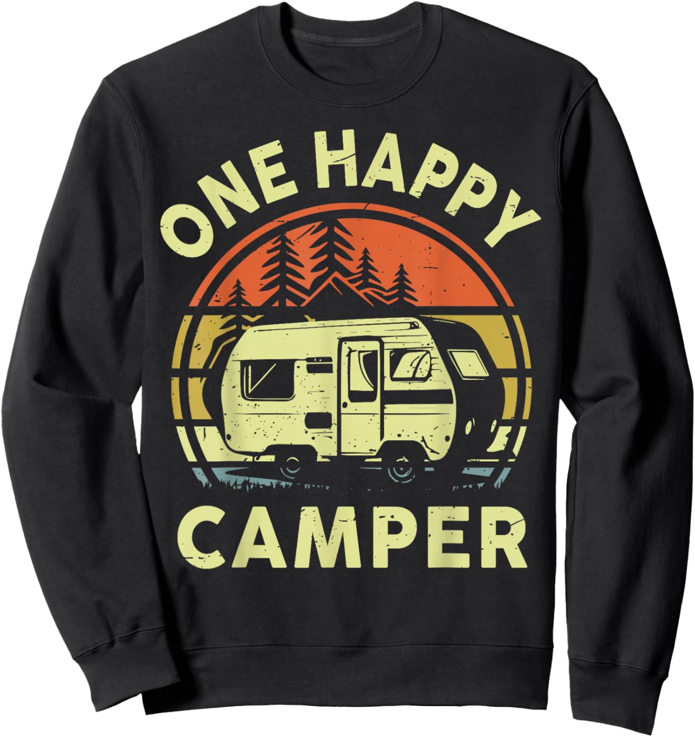 One Happy Camper Mom Dad Funny RV Camping Toddler Dada Retro Sweatshirt - Sweatshirt | Black