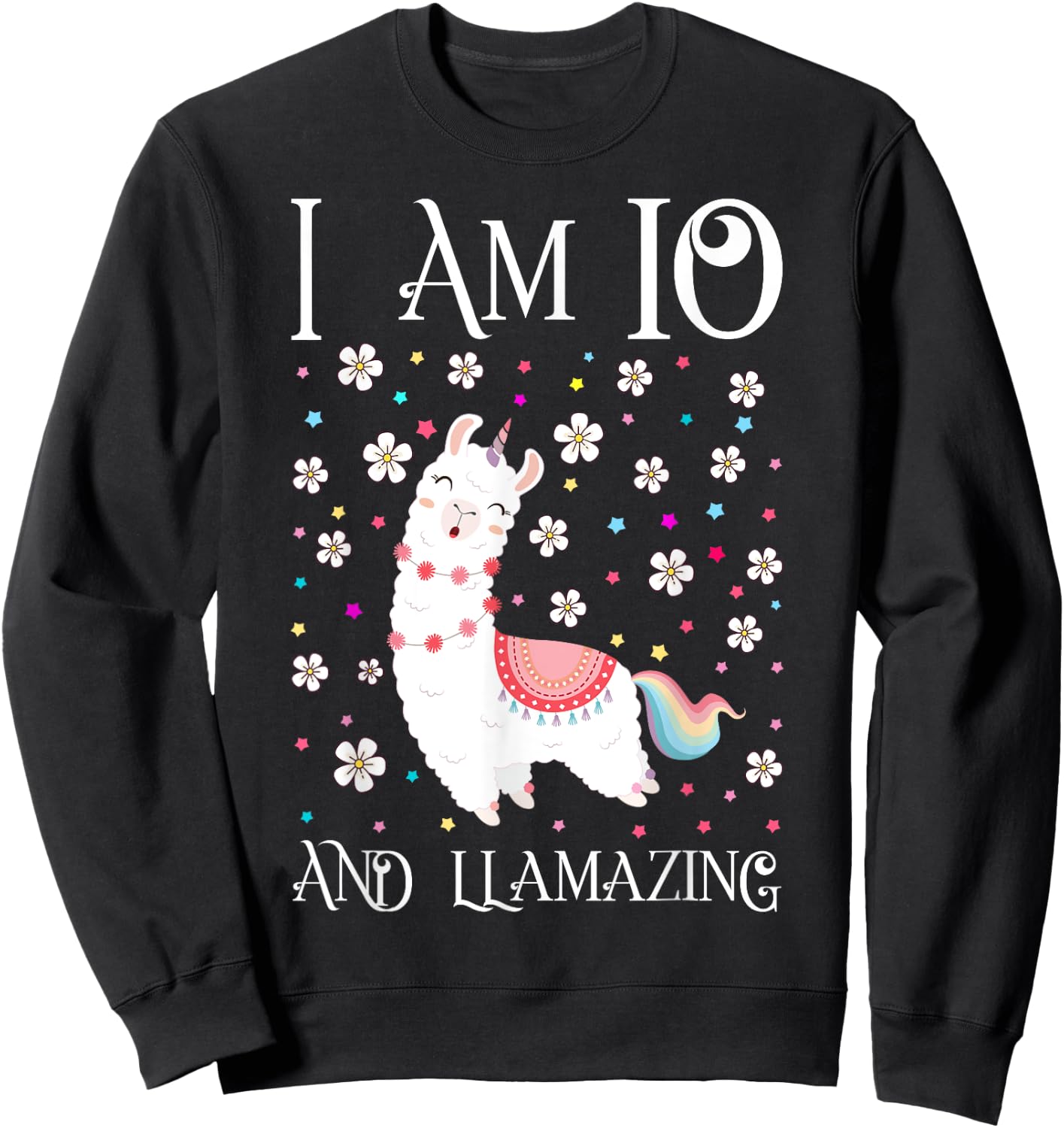 10 Years Old Girl Llama Gift 10th Birthday Llamazing Kids Sweatshirt - Sweatshirt | Black