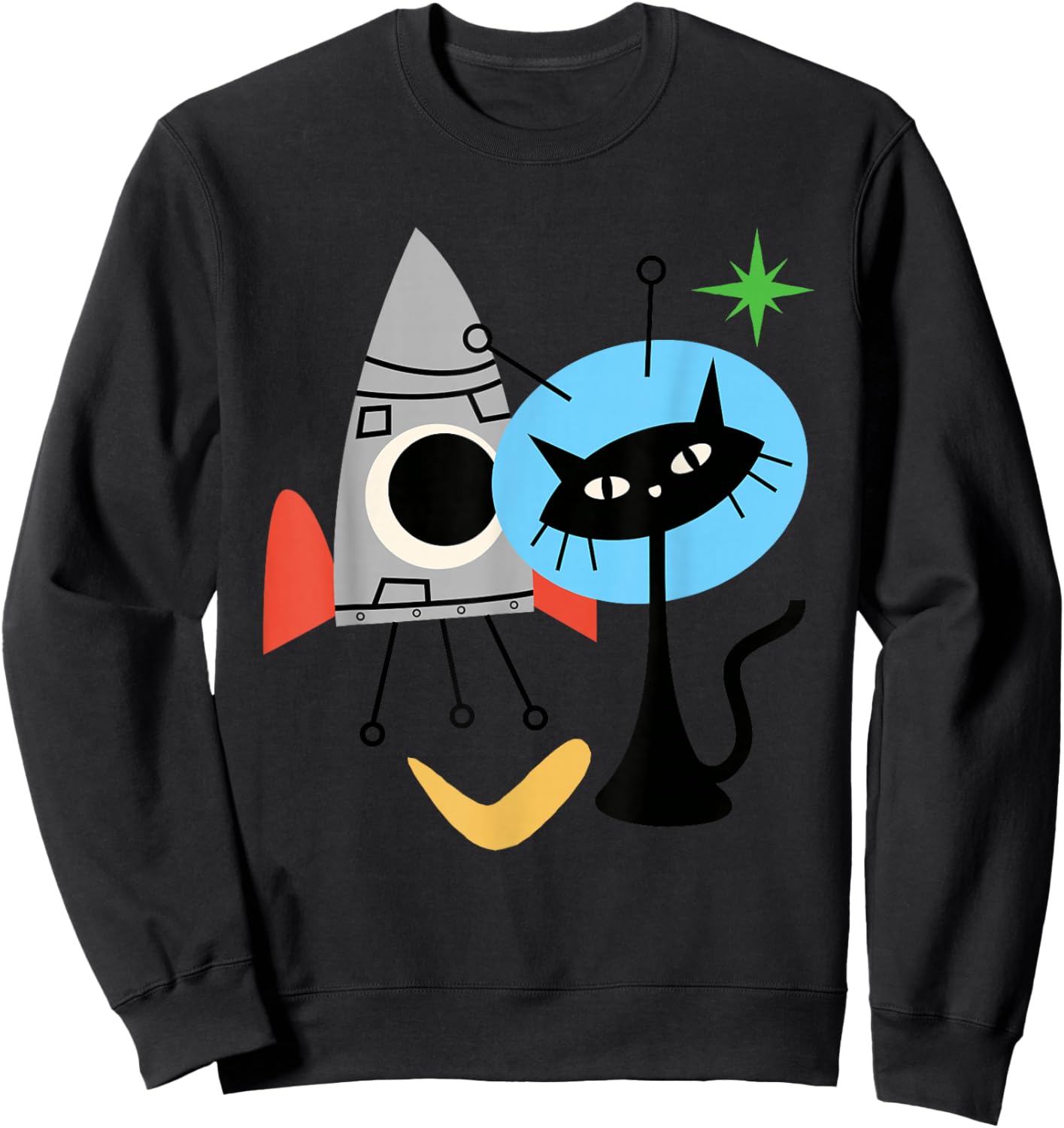 Cat Astronaut Space Retro Atomic Age Mid-Century Modern Sweatshirt - Sweatshirt | Black