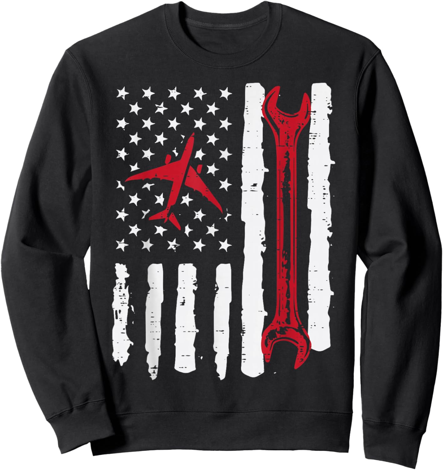 US Flag Aircraft Mechanic Wrench Aviation Patriot Women Men Sweatshirt - Sweatshirt | Black