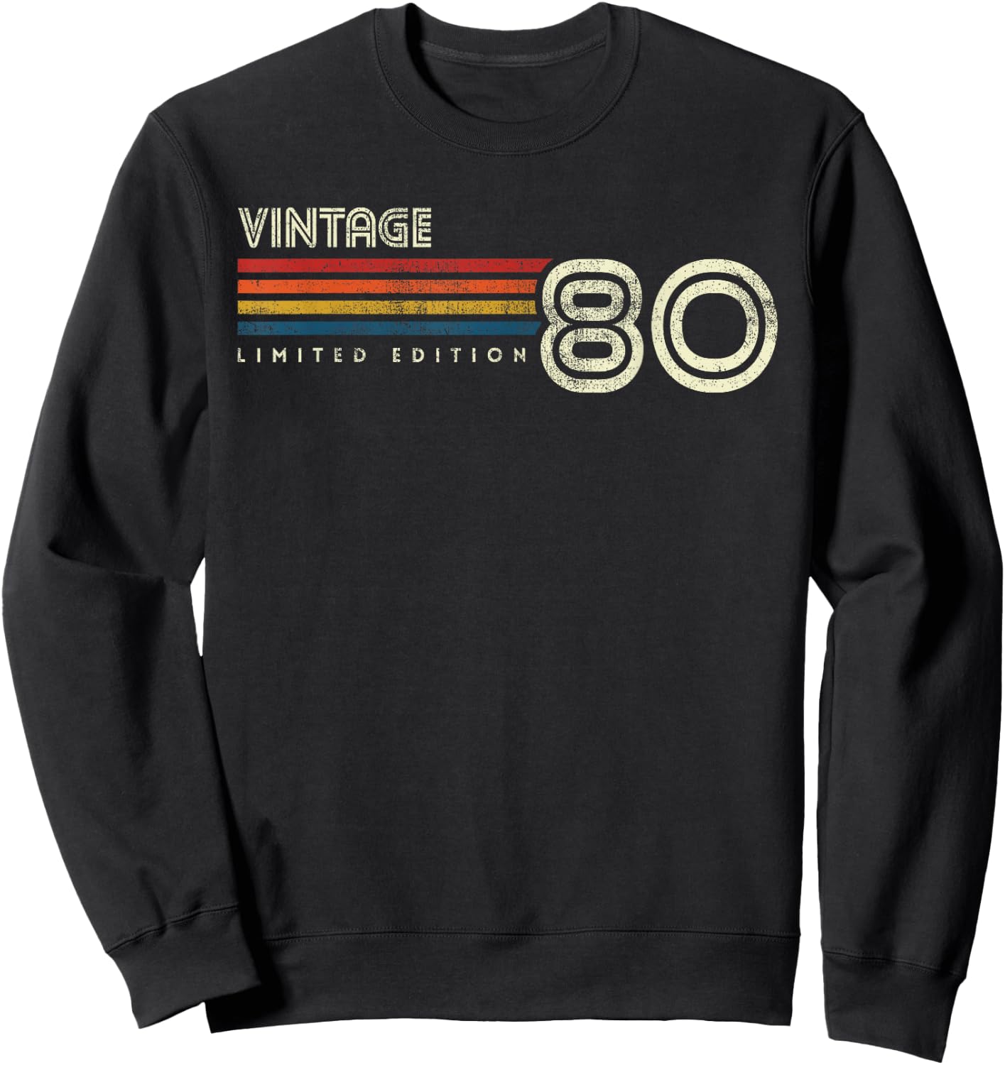 Vintage 1980 Chest Stripe Birthday Sweatshirt - Sweatshirt | Black