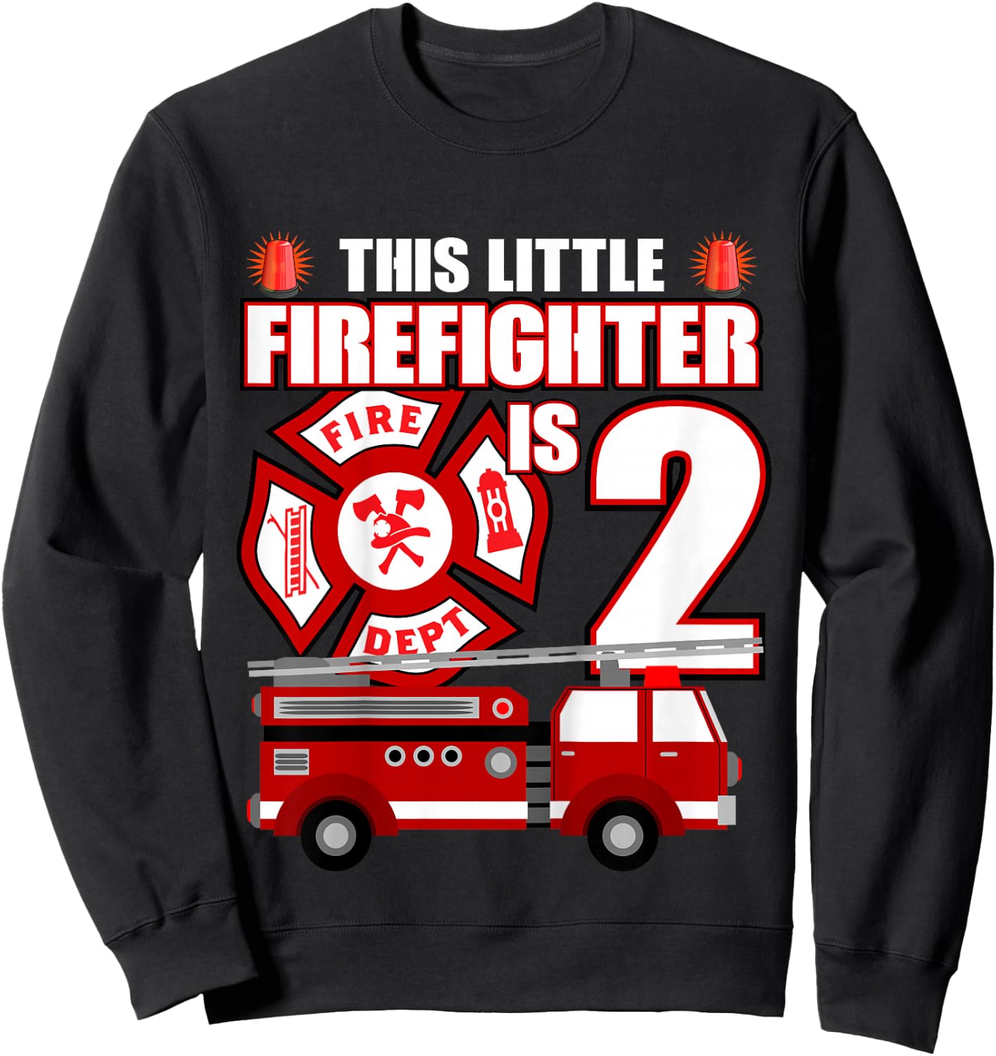 2 Year Old Firefighter Birthday Party Fire Truck 2nd Gift Sweatshirt - Sweatshirt | Black