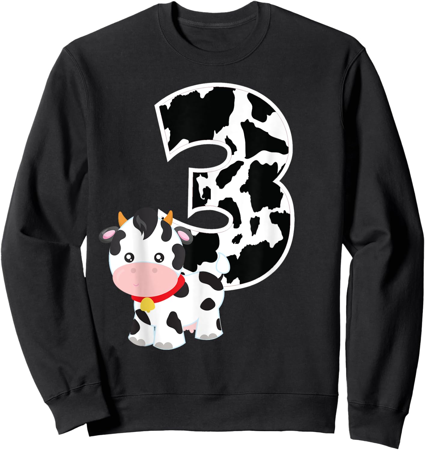 I'm Three Age 3 Cow Farm Theme Birthday Gift Number 3 Shirt Sweatshirt - Sweatshirt | Black