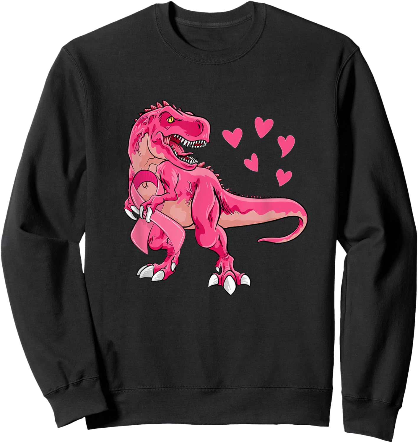 Pink T-Rex Breast Cancer Awareness Ribbon Toddler Boys Kids Sweatshirt - Sweatshirt | Black