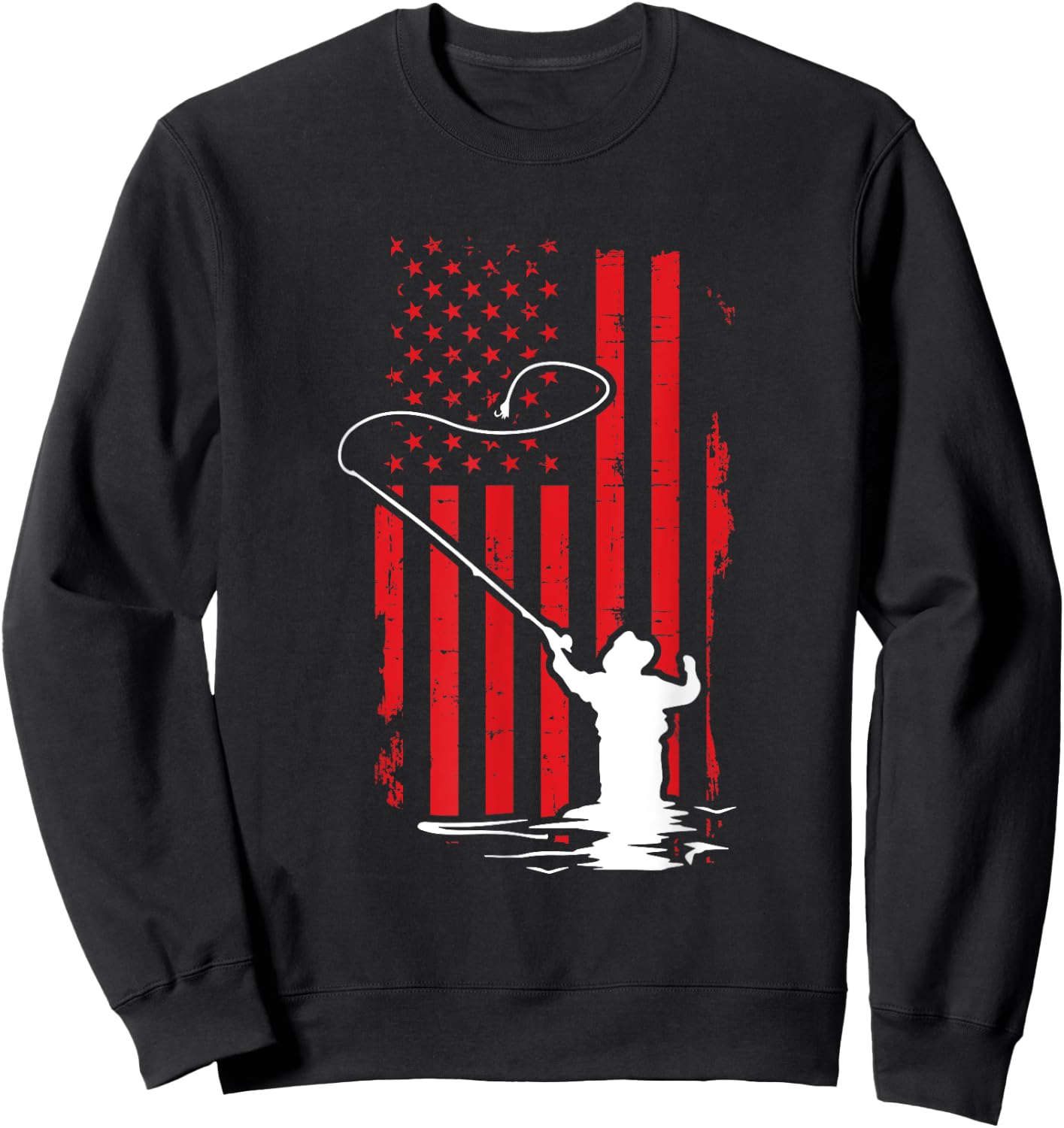 Retro American Flag Fly Fishing Gift Trout Fishing Gift Men Sweatshirt - Sweatshirt | Black
