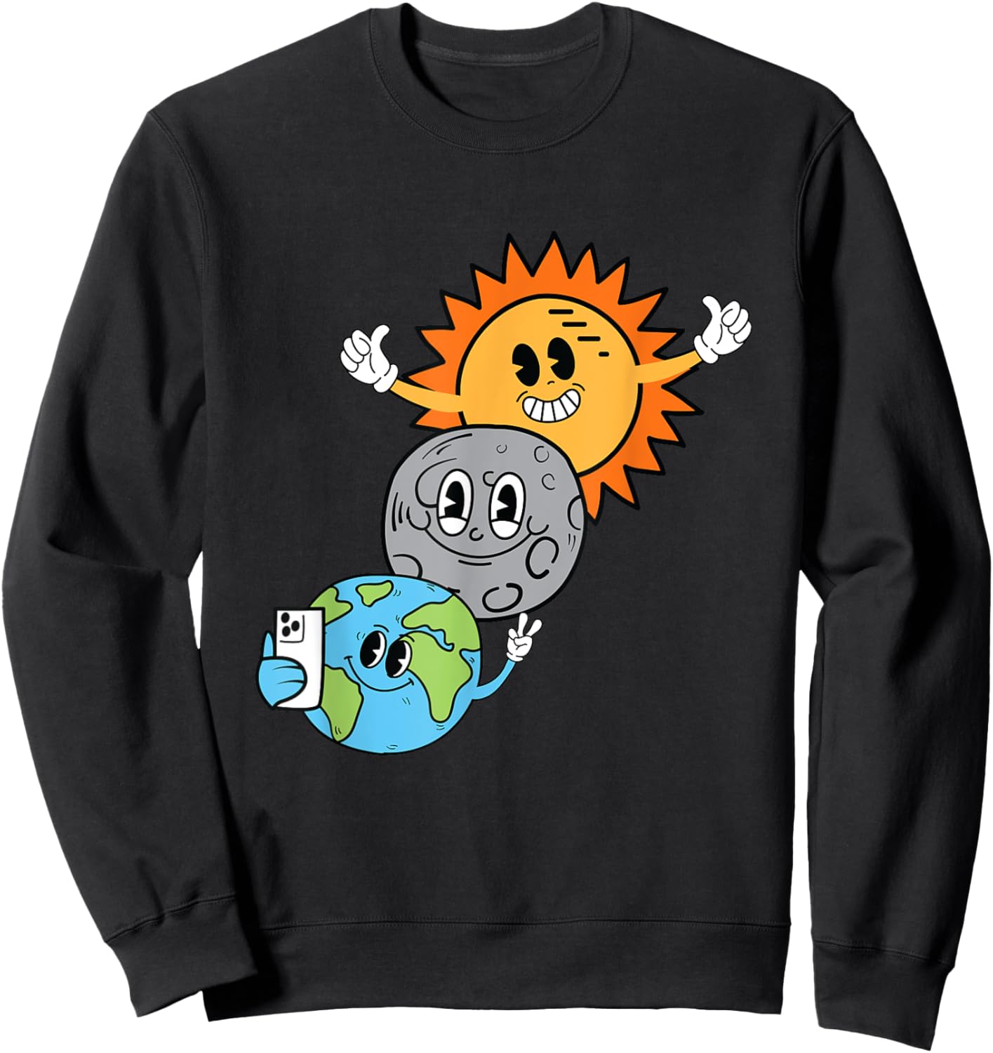 2024 Solar Eclipse Sun Moon Earth Selfie Kids Adult April 8 Sweatshirt - Sweatshirt | Black